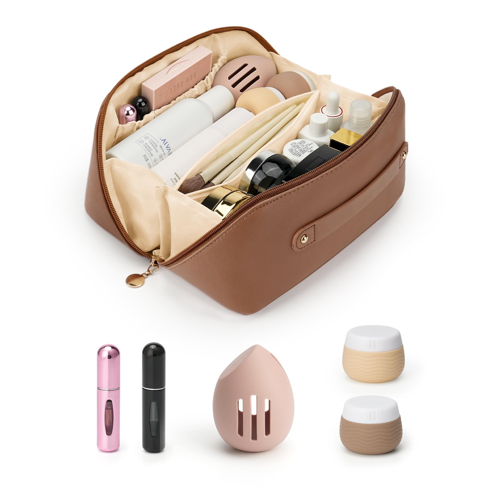 Travel Makeup Bag with Toiletry Containers - Perfect for Travel & On-the-Go
