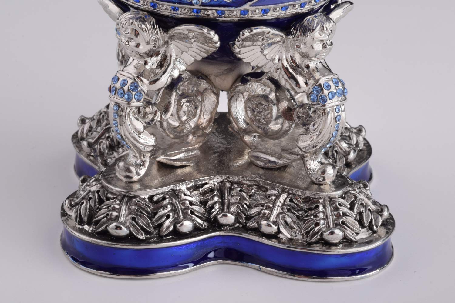 Blue Russian Egg Trinket Box with Man Riding Horse Surprise Inside - Unique Faberge Egg Decorated with Austrian Crystals - Limited Edition Collectible Easter Gift for Home Decor, Jewelry Storage & Holiday Display