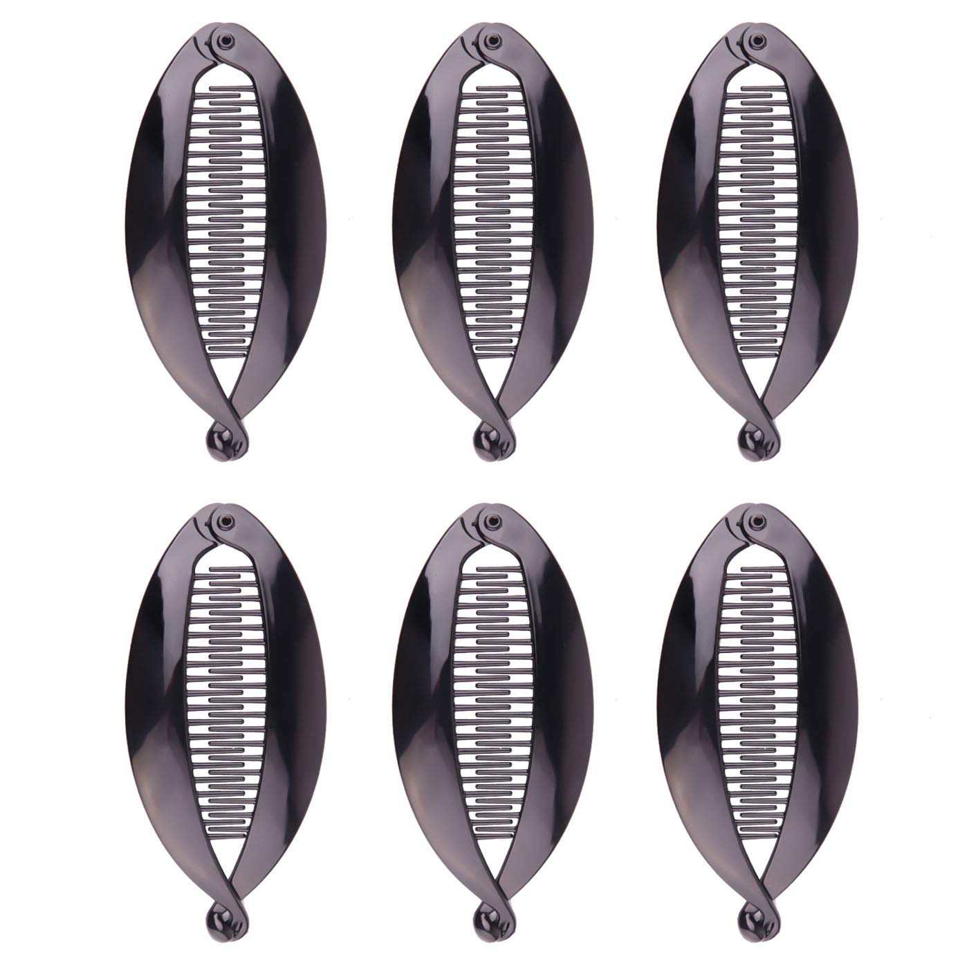 6Pcs Black Plastic Fish Shaped Banana Hair Clips - French Fashion Ponytail Holders, DIY Hair Accessories for Women (5.5 Inch) - Perfect for Beach, Pool, Summer Parties & Everyday Styling