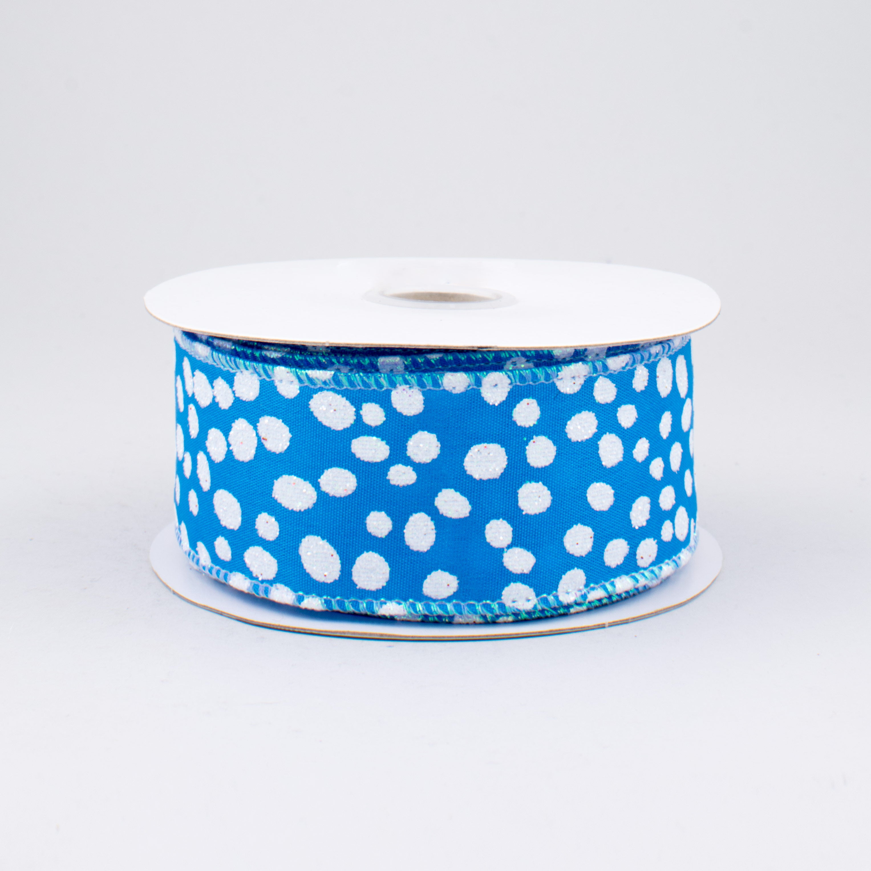 1.5 Inch Blue Glitter Snow Ribbon - 10 Yards Bulk Roll for Christmas Tree Decorations, Gift Wrapping, Holiday Crafts and DIY Projects