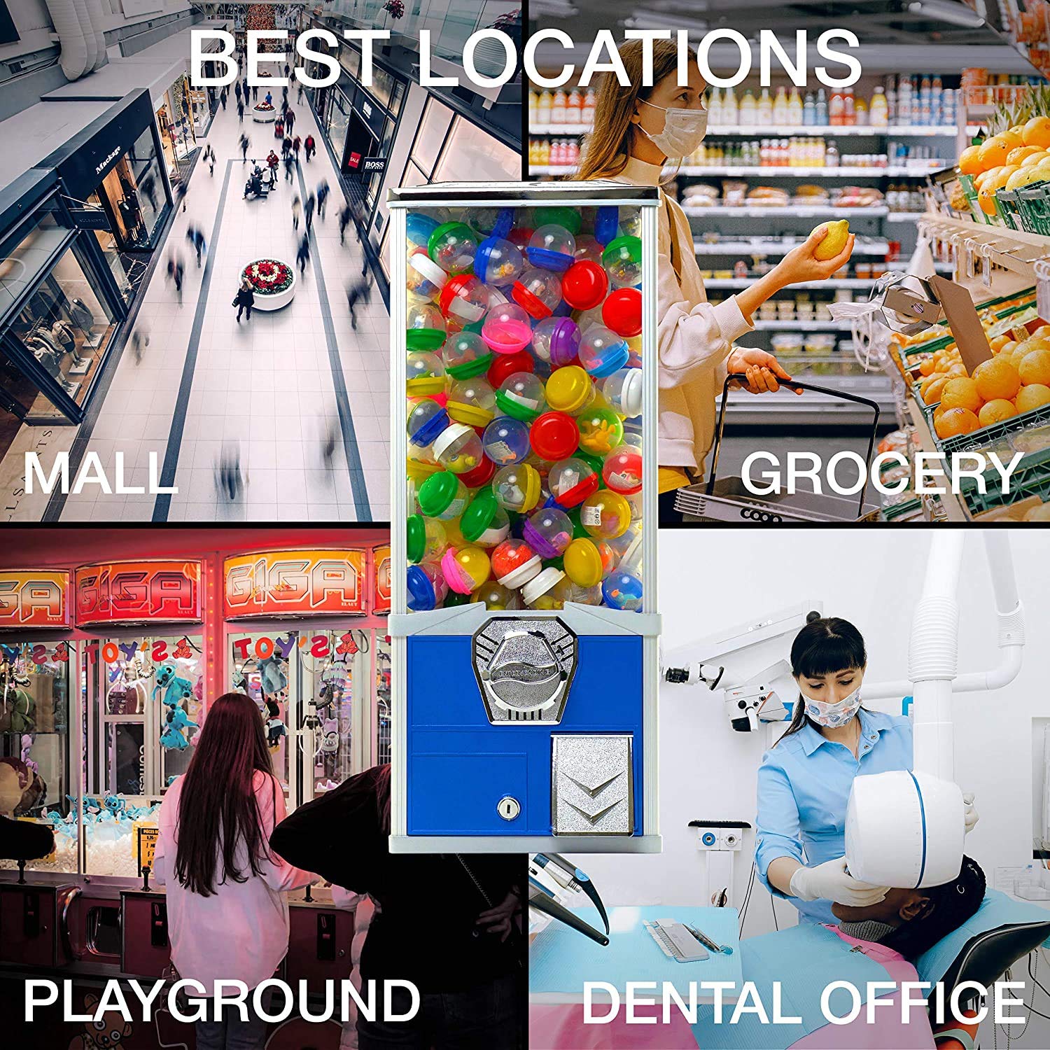 Commercial Vending Machine for 2 Inch Round Capsules - Prize & Gumball Dispenser with Big Capsule Capacity - Blue | Perfect for Arcades, Malls, and Retail Stores