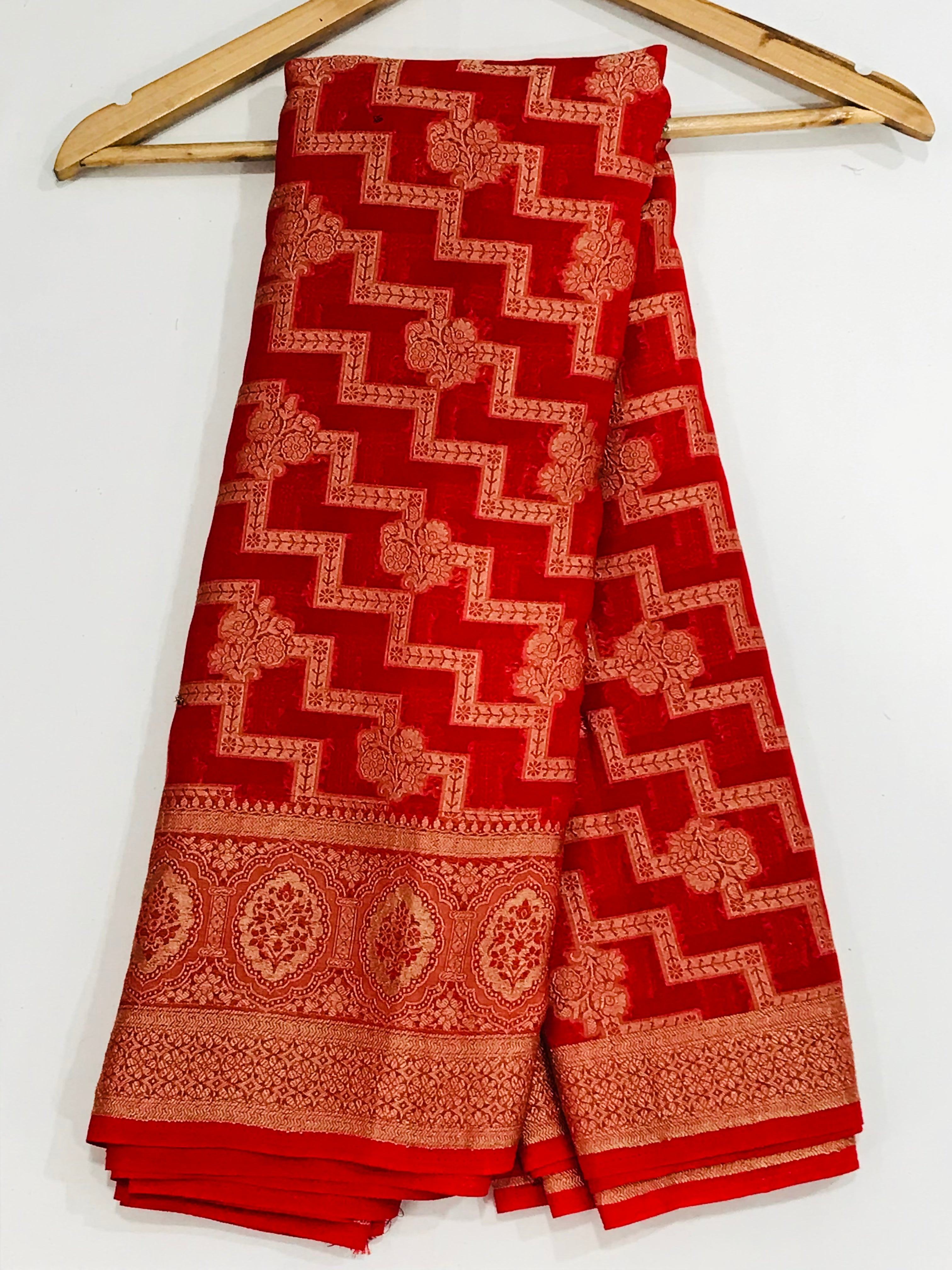 Elegant Red Georgette Designer Saree with Floral Motifs & Fancy Tassels - Perfect for Weddings, Parties & Special Occasions