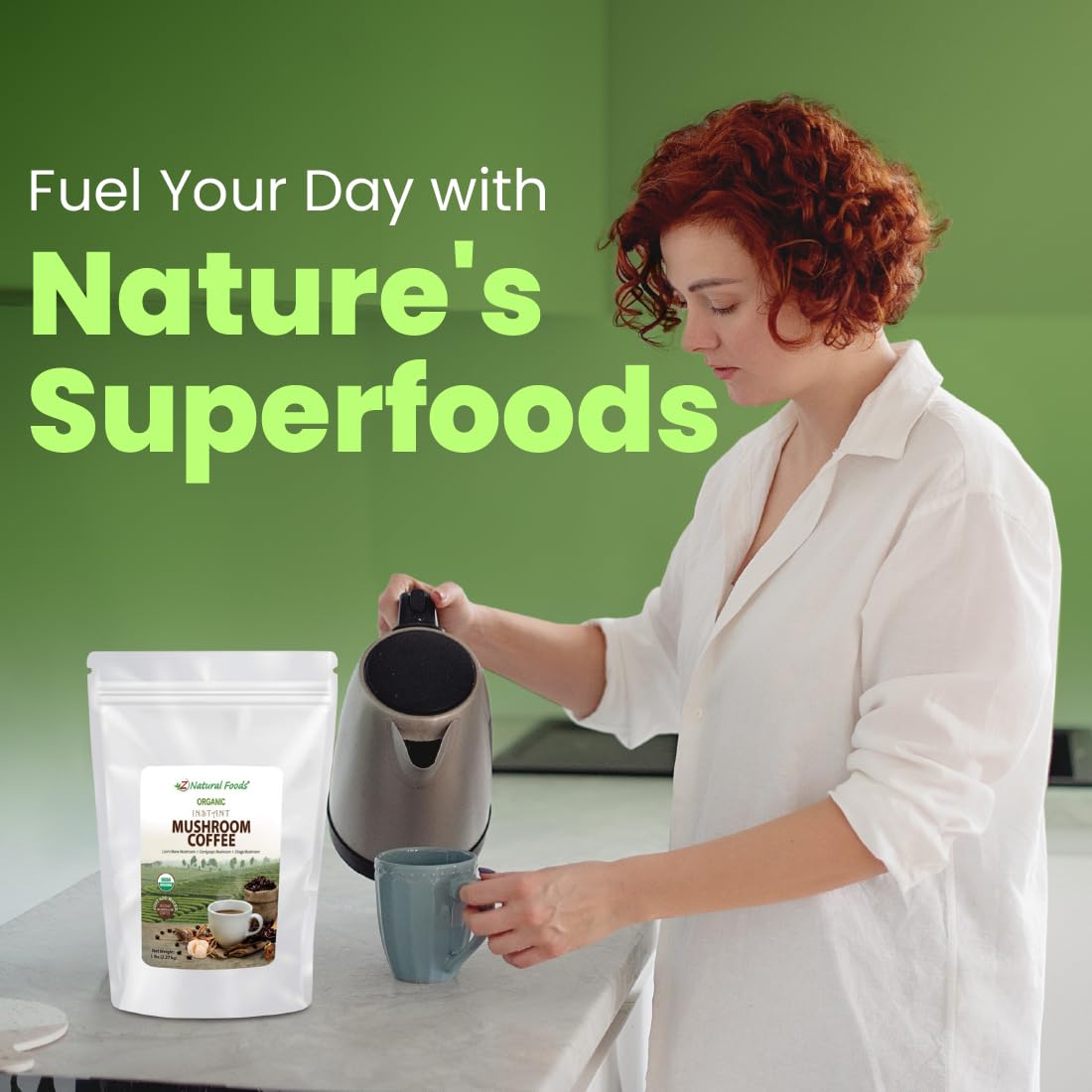 Organic Mushroom Coffee Bulk 5 lb - Instant Superfood Blend with Lion’s Mane, Cordyceps & Chaga - Lightly Sweetened with Cashew Milk & Stevia - Vegan, Gluten-Free, Keto-Friendly - Boost Focus & Energy for Workouts & Mornings