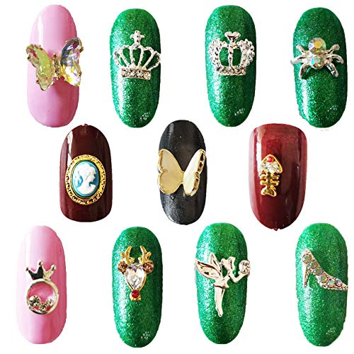 10PC Rhinestone Nail Art Decorations - AB Crystal Crown Jewelry, Butterfly Diamond Alloy Glitter Stickers for 3D Manicure (Red) | Perfect for DIY Nail Art, Party Glam, and Special Occasion Nail Designs