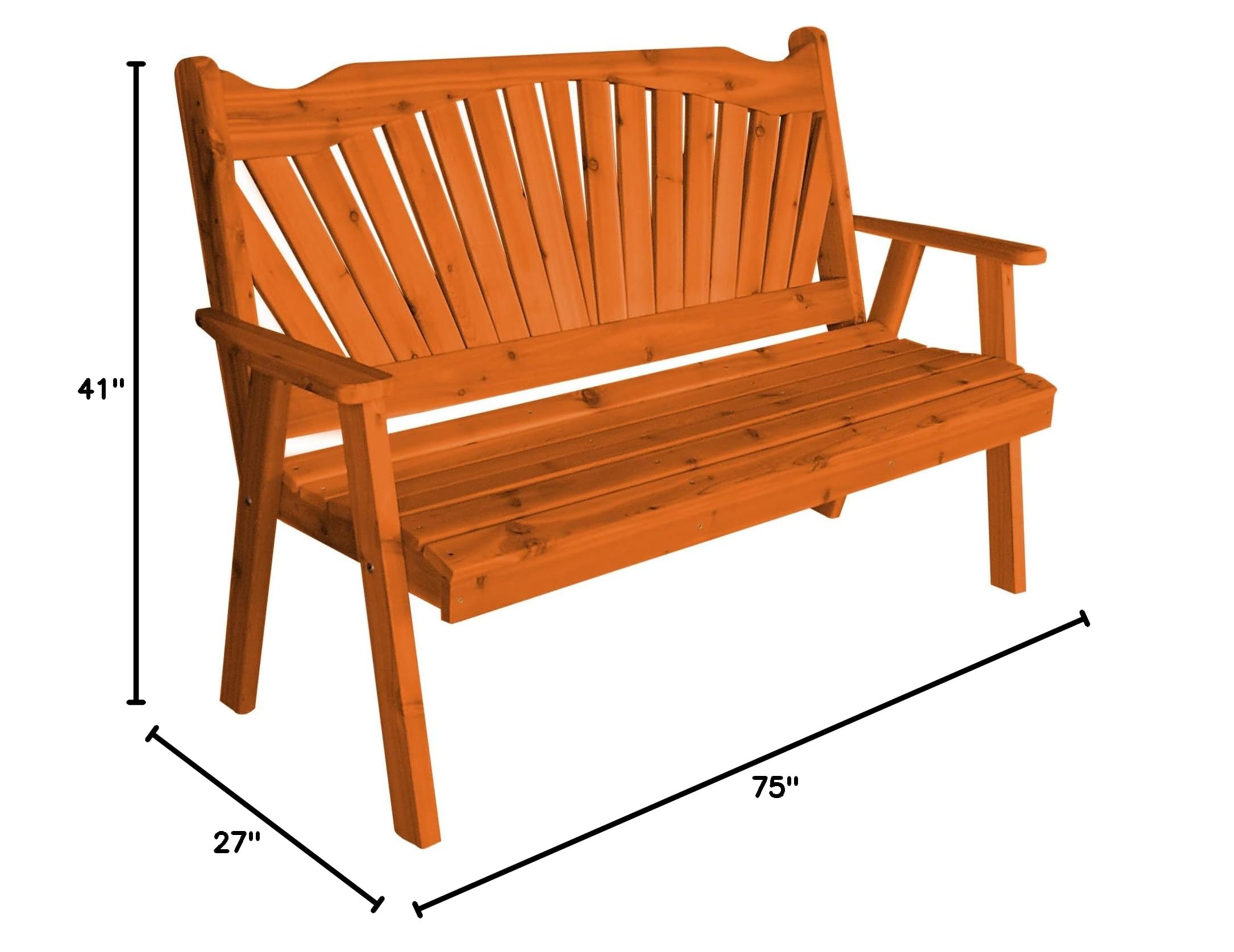 6ft Cedar Fanback Garden Bench with Redwood Stain - Outdoor Patio Furniture for Garden, Porch & Backyard Relaxation