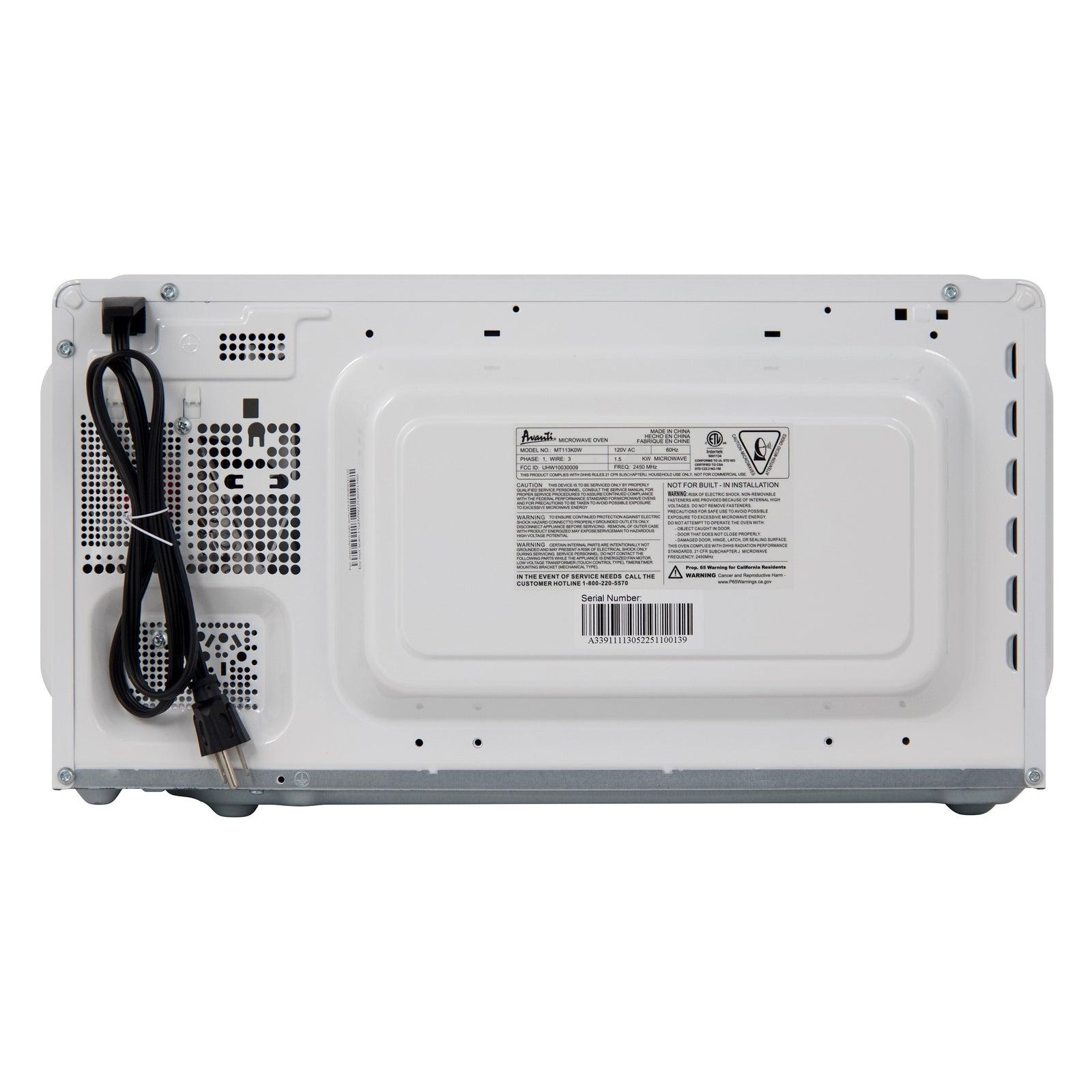Avanti MT113K0W 1.1 Cu. Ft. Compact Countertop Microwave Oven - Perfect for Small Kitchens, Dorms & Office Spaces
