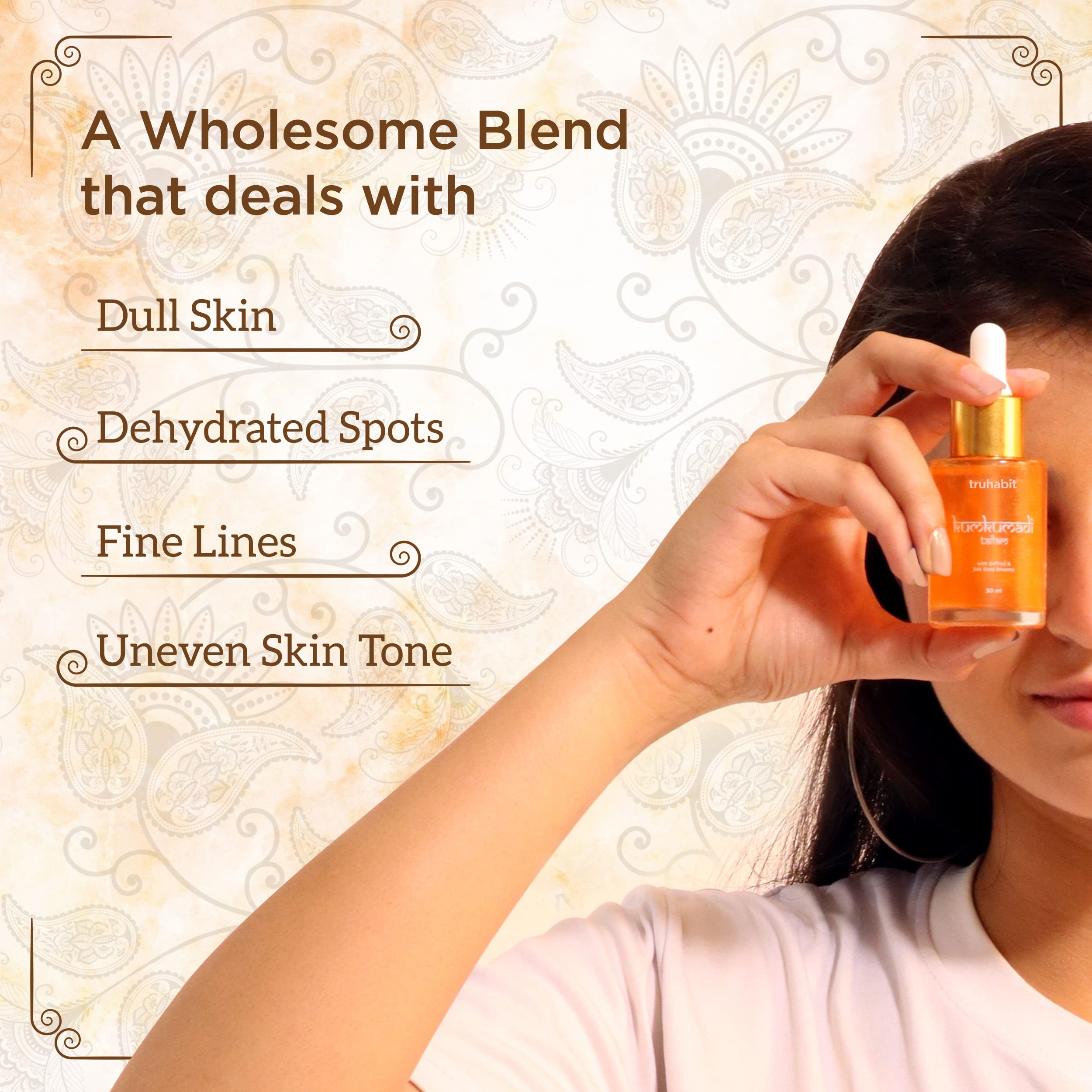 Truhabit Kumkumadi Face Oil (30ml) - Ayurvedic Saffron & 24K Gold Bhasma Serum for Glowing, Brightening & Whitening Skin - Best for Dull Skin Care & Nighttime Facial Treatment