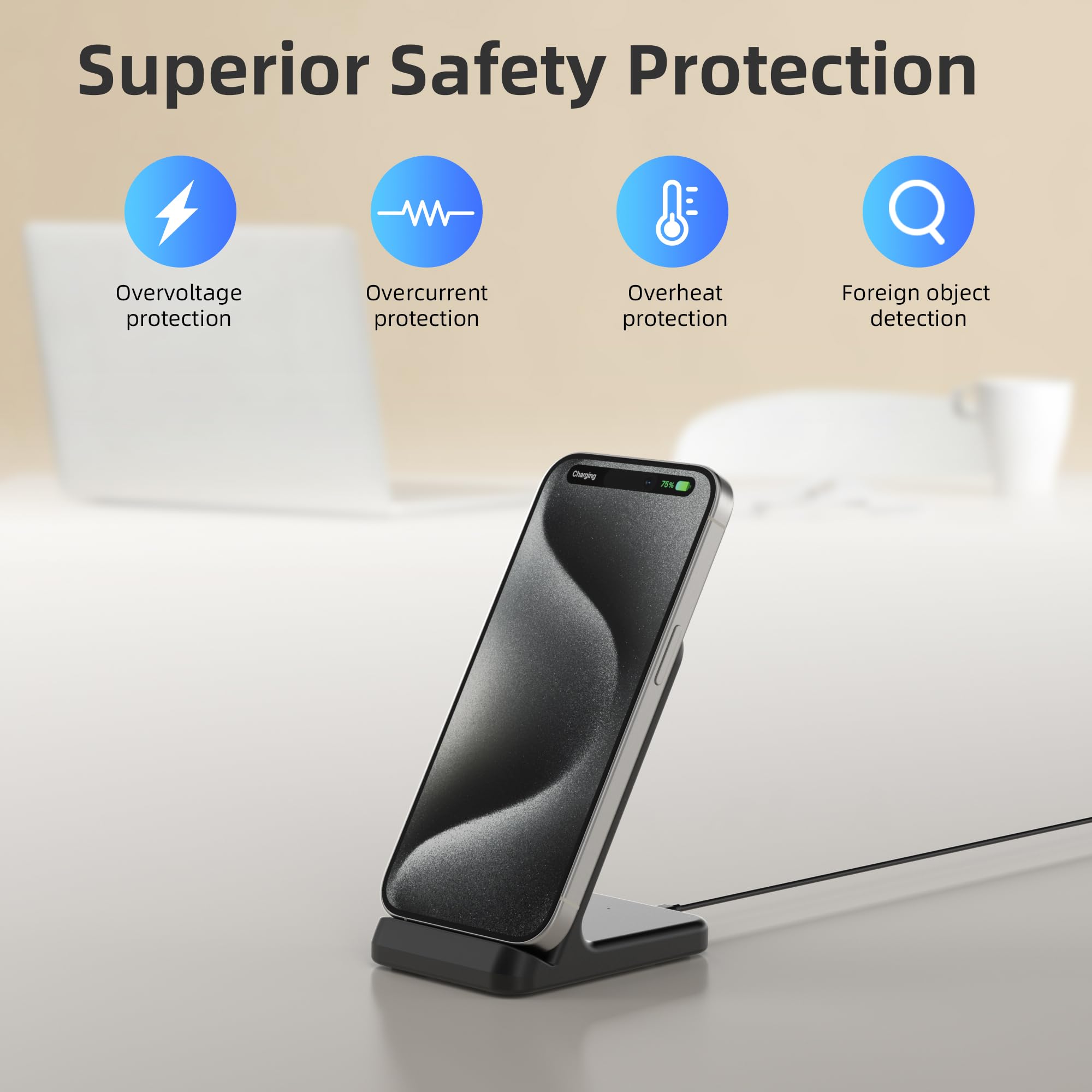 Zestiq 15W Fast Wireless Charging Stand - Qi Certified for iPhone 16/15/14/13/12/11 Pro Max Plus & Samsung Galaxy S25/S24/S23/S22/S21/S20/S10 - Perfect for Bedside, Office Desk & Nightstand Charging