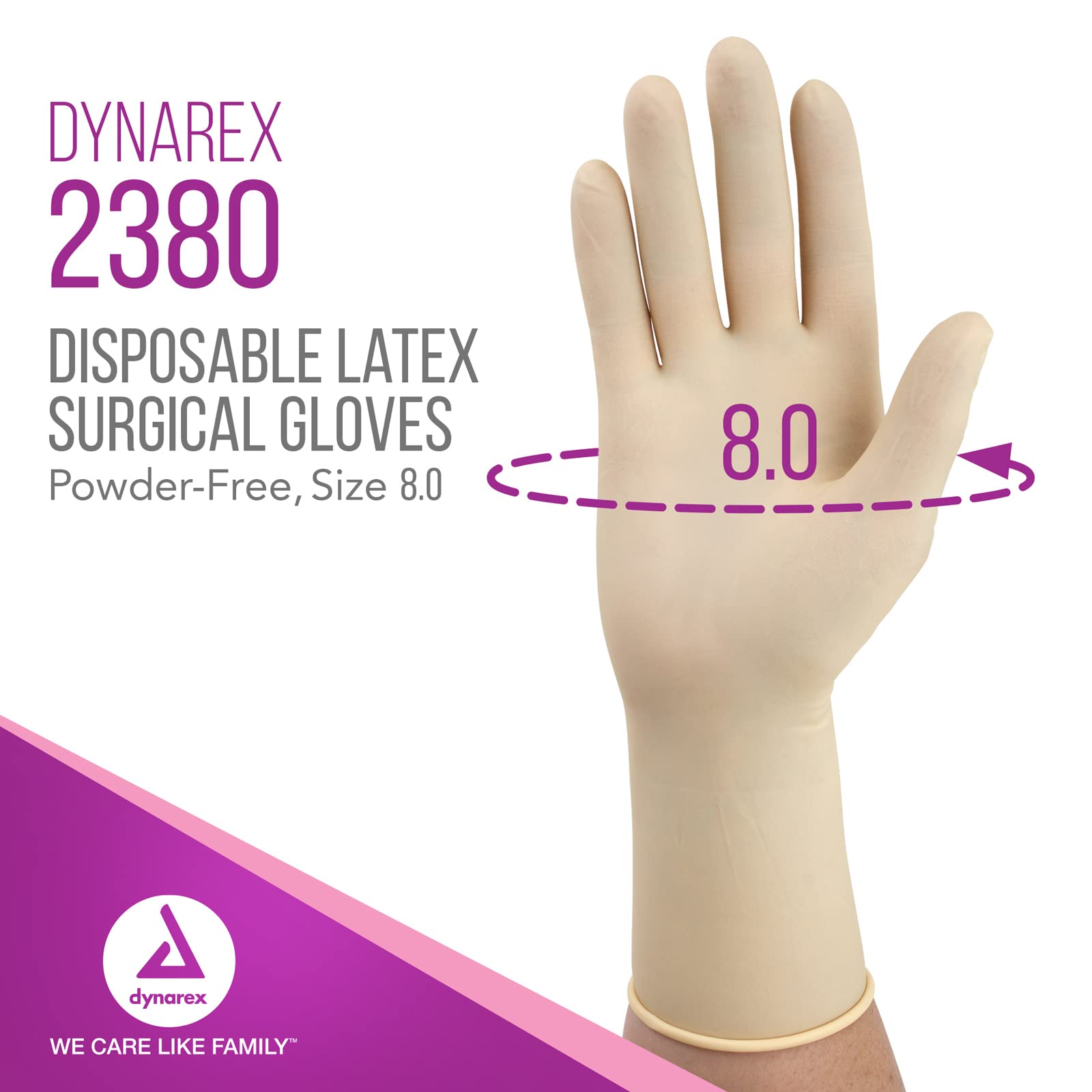 Dynarex Sterile Disposable Latex Surgical Gloves - Powder-Free, Individually Packed in Pairs - Medical Grade Exam Gloves for Healthcare Professionals - Size 8.0, 200 Pairs/Case - Ideal for Hospitals, Clinics & First Aid Kits