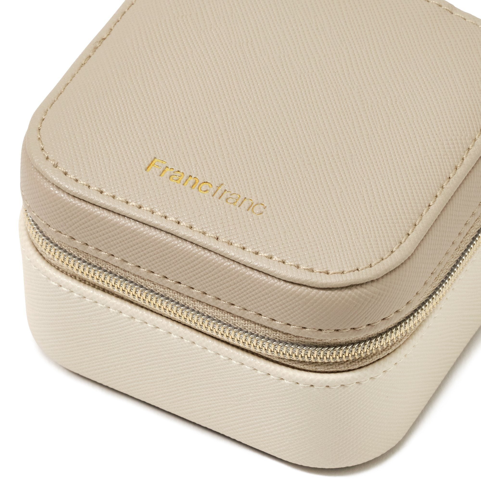 Bicolor Small Travel Jewelry Box Organizer - Beige & White Portable Jewelry Case for Necklaces, Rings & Earrings | Perfect for Vacation, Business Trips & Daily Use