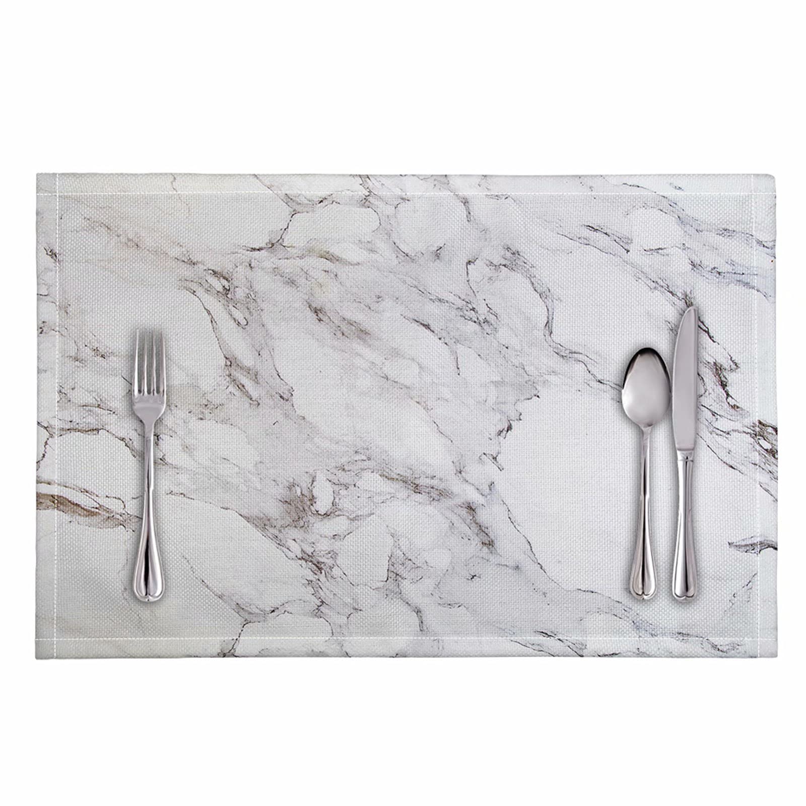 Forchrinse Grey Marble Print PVC Placemats Set of 4 - Waterproof, Washable & Durable Table Mats for Kitchen, Dining Room, and Party Decor