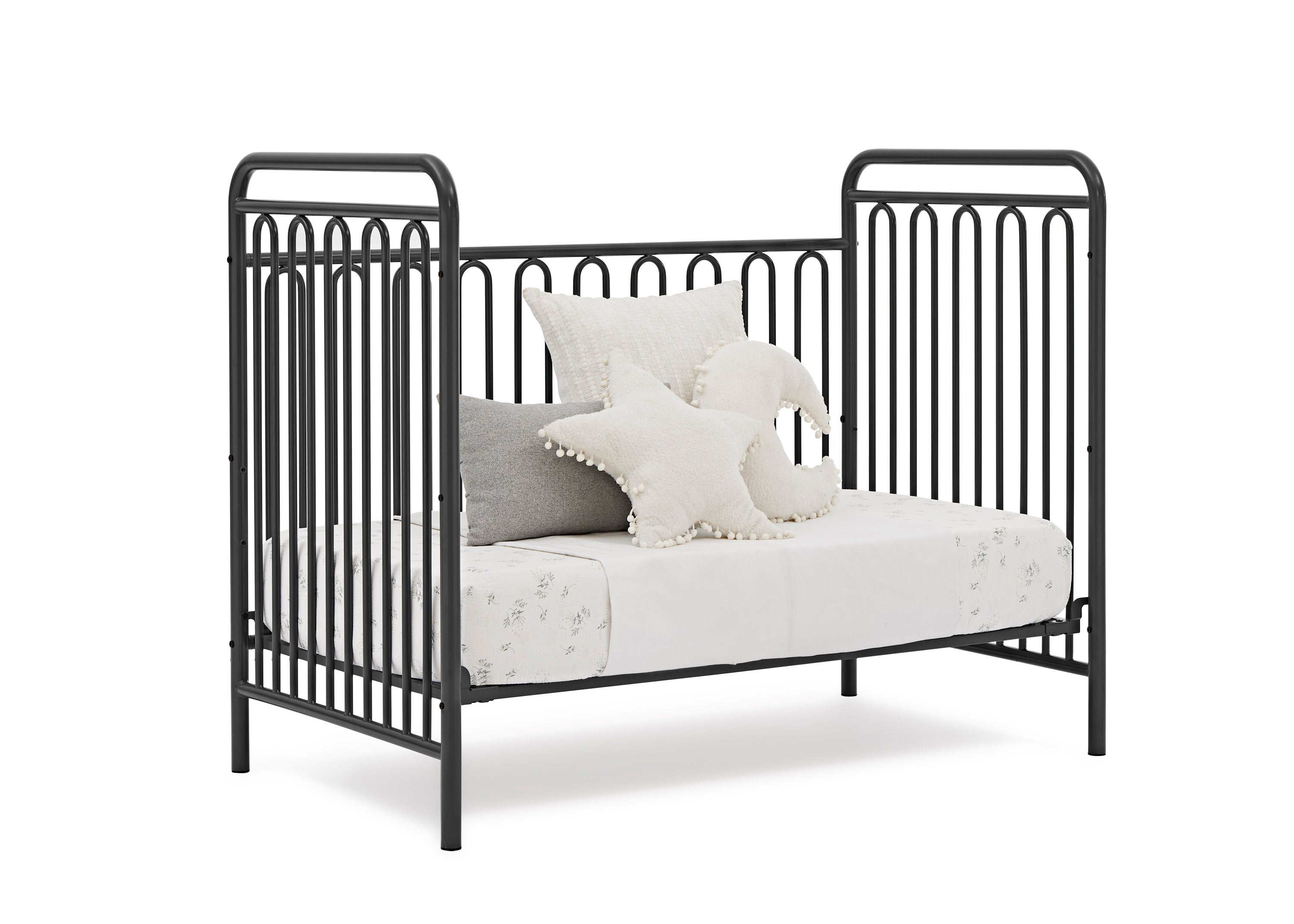Darcy 4-in-1 Convertible Metal Baby Crib - Toddler Bed, Daybed & Full-Size Bed Conversion - Modern Nursery Furniture for Newborns to Teens (White) | Perfect for Small Spaces & Growing Families