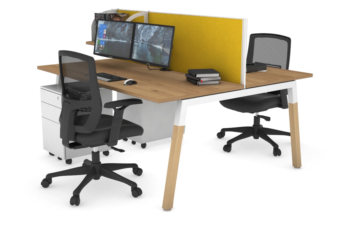 Quadro A Legs 2-Person Office Workstation with Wooden Legs & Cross Beam [1200L x 700W] - Perfect for Shared Workspaces and Home Offices