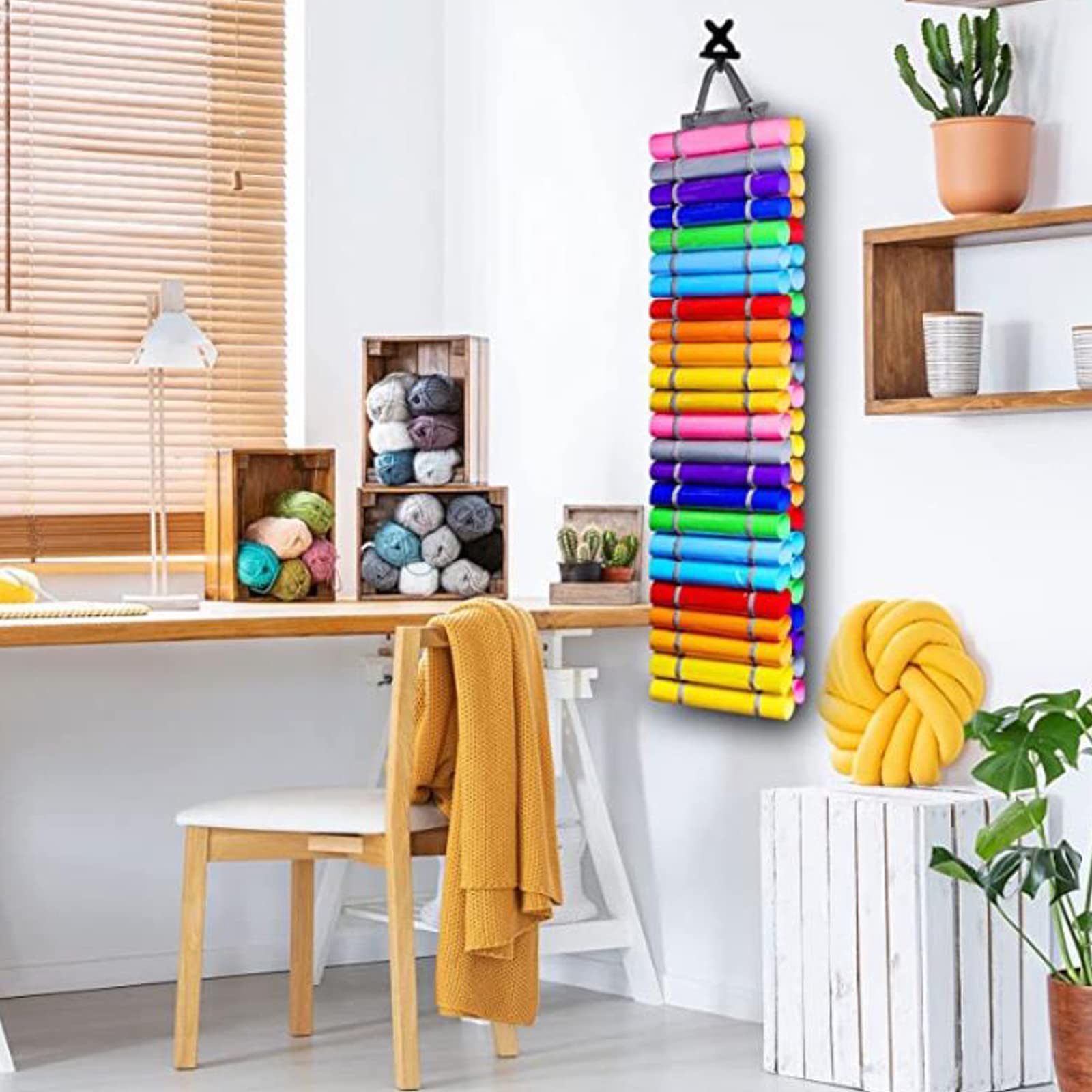 12-Compartment Vinyl Roll Holder & Wall Mount Organizer - Over The Door Hanging Storage Rack for Craft Vinyl, Space Saving Solution for Craft Rooms, Closets & Home Organization (Perfect for Scrapbooking, DIY Projects & Home Decor)