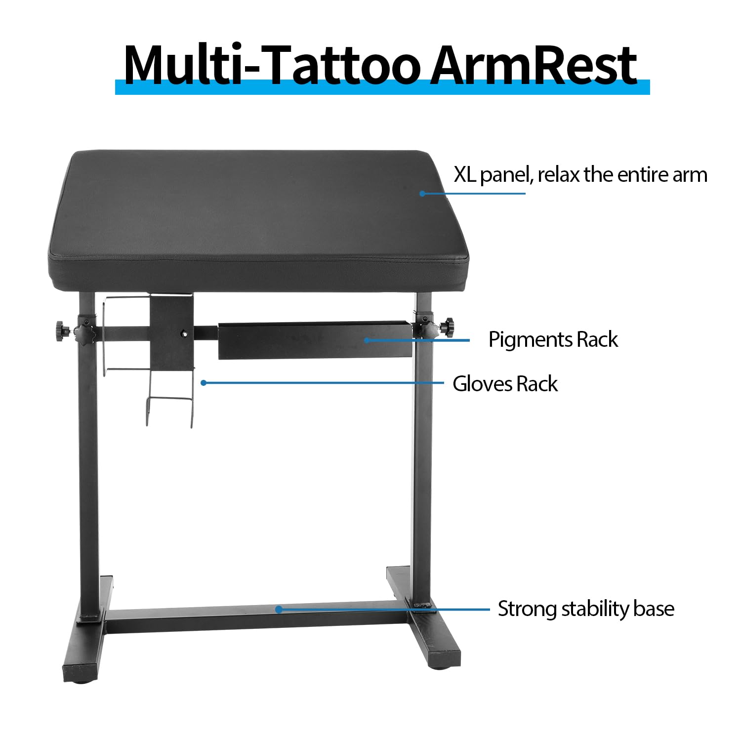 Professional Heavy Duty Tattoo Arm Rest Stand with PU Leather & Soft Sponge - Adjustable Height & Angle, Stable Oversized Armrest with Storage Rack - Perfect for Tattoo Artists, Permanent Makeup & Body Piercing Studios