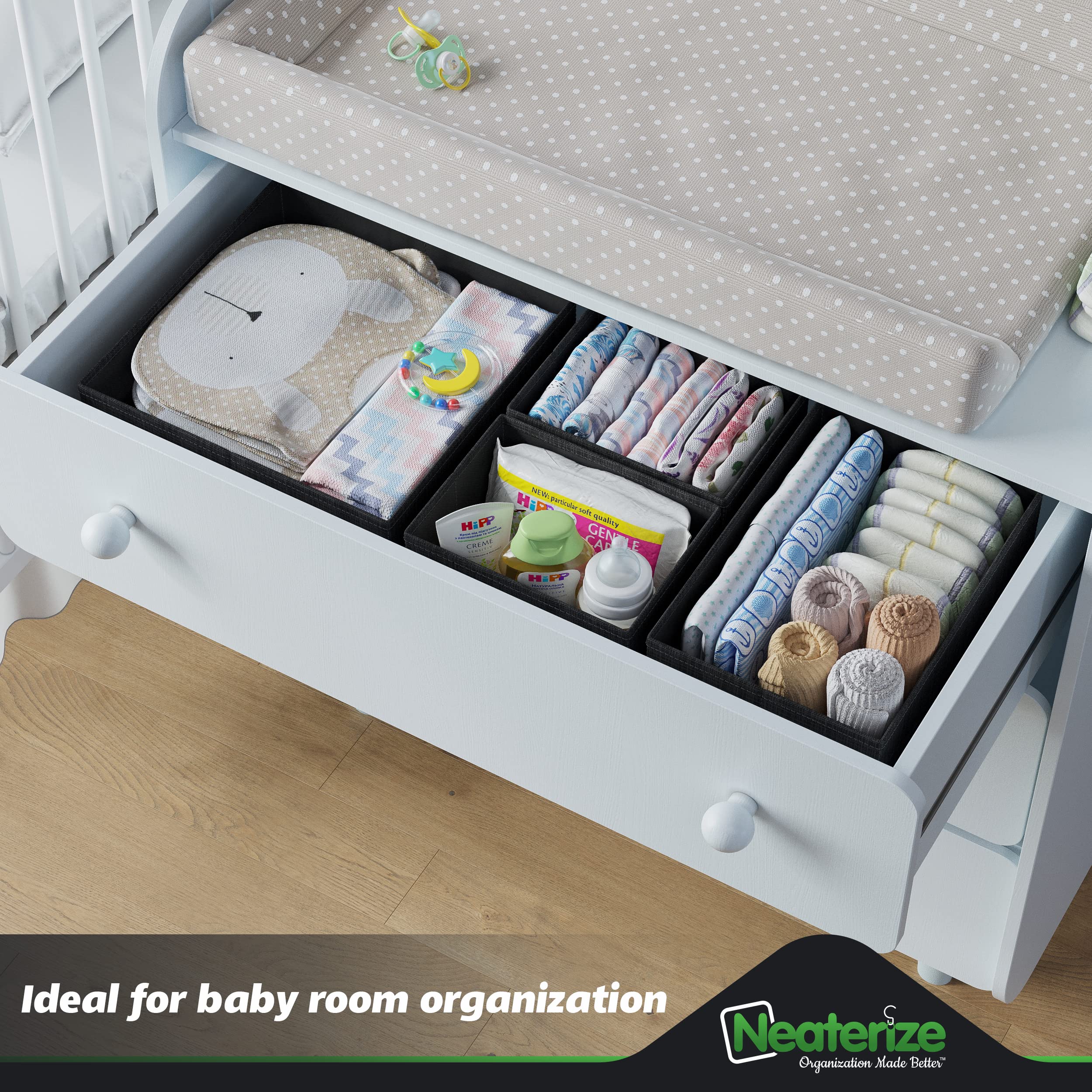 12-Piece Dark Grey Drawer Organizer Set for Clothes - Perfect for Nursery, Bedroom & Closet Storage | Baby Clothes Organizer | Dresser Drawer Dividers | Ideal for Newborn Essentials, Socks & Undergarments Organization