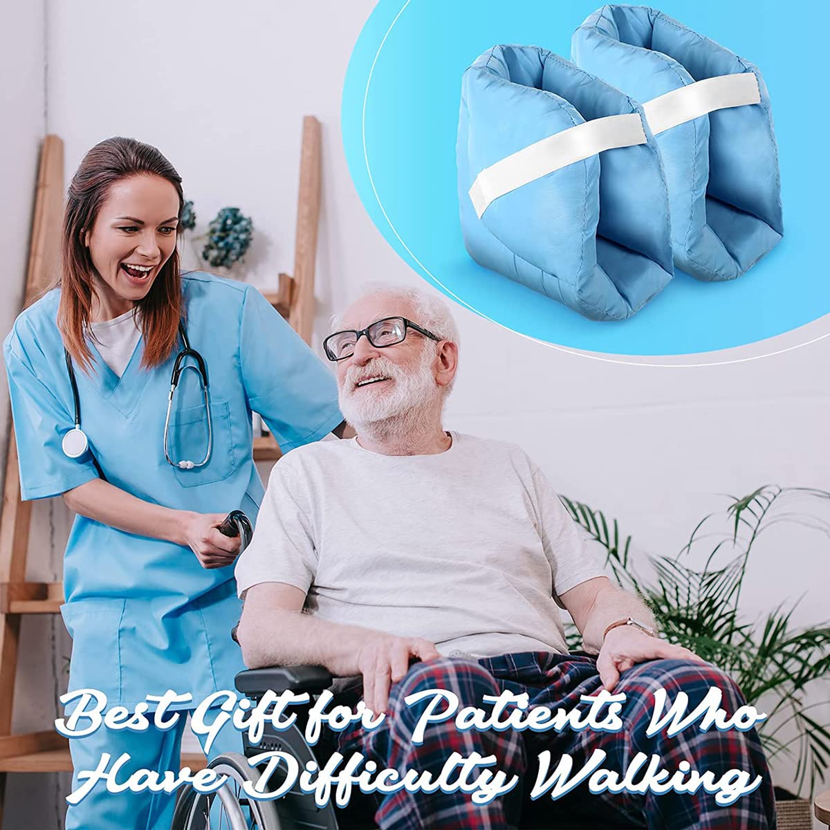 Orthopedic Heel Pillow Pad for Pressure Relief & Foot Pain - Bed Sore Cushion for Injuries, Ulcers & Diabetic Foot Care - Boot Heel Protector for Pressure Sores (Blue) - Ideal for Hospital Beds, Wheelchairs & Post-Surgery Recovery