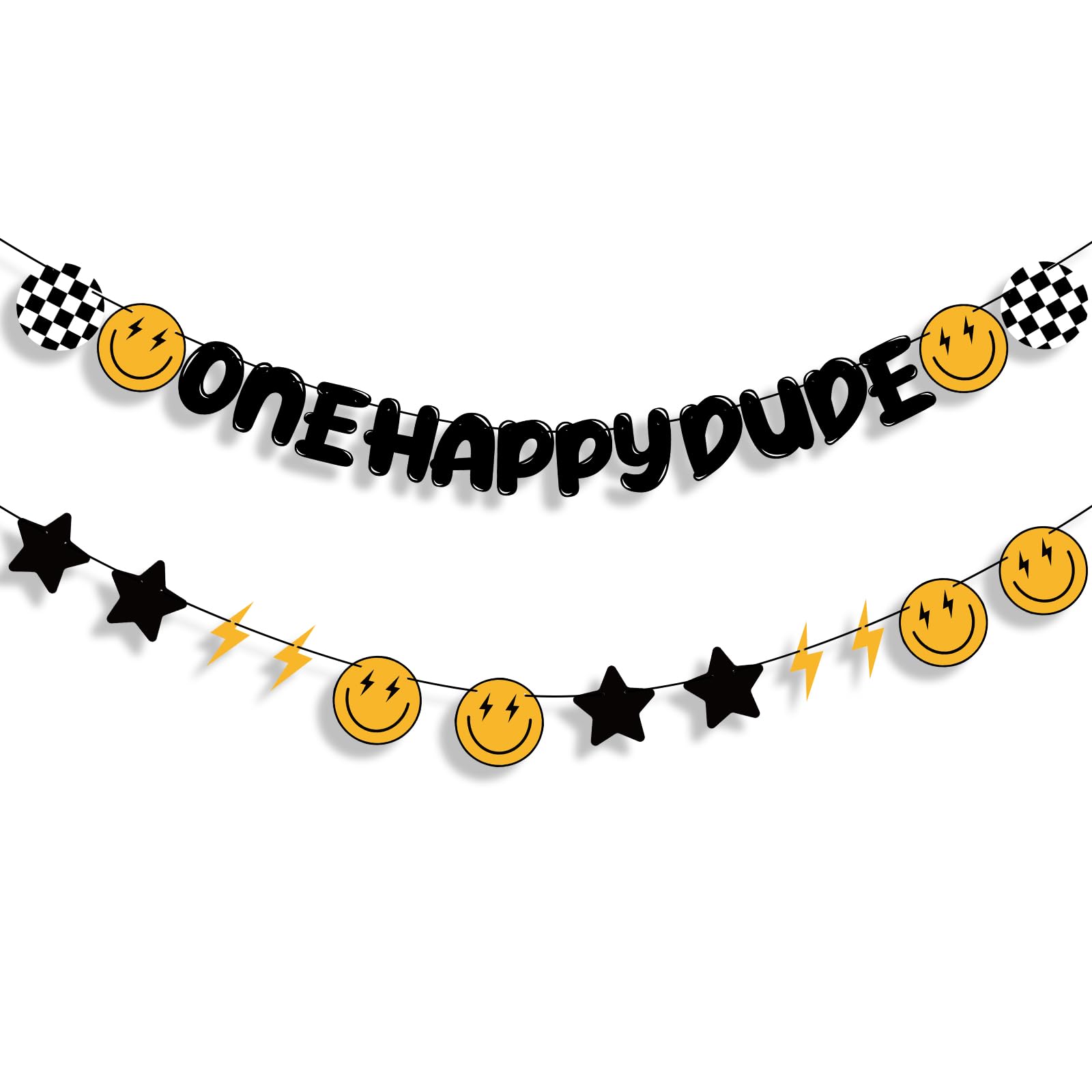 28 Pcs One Happy Dude Birthday Party Decorations Set - 1st Birthday Banner, Smiley Face Hippie Theme for Baby Boy's First Birthday Party Decoration | Perfect for Indoor & Outdoor Celebrations