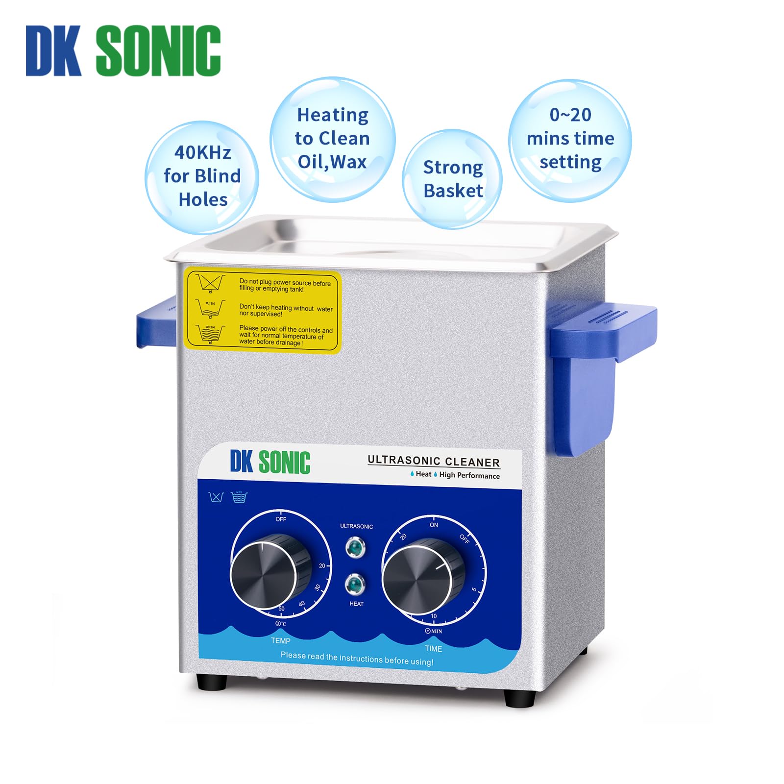DK SONIC 2L Ultrasonic Cleaner - Stainless Steel Jewelry Cleaner with Timer, Heater & Basket | Professional Cleaning for Jewelry, Eyeglasses, Coins, Carburetor Parts | Perfect for Home, Jewelry Stores & Repair Shops (110V, 0.53Gal)