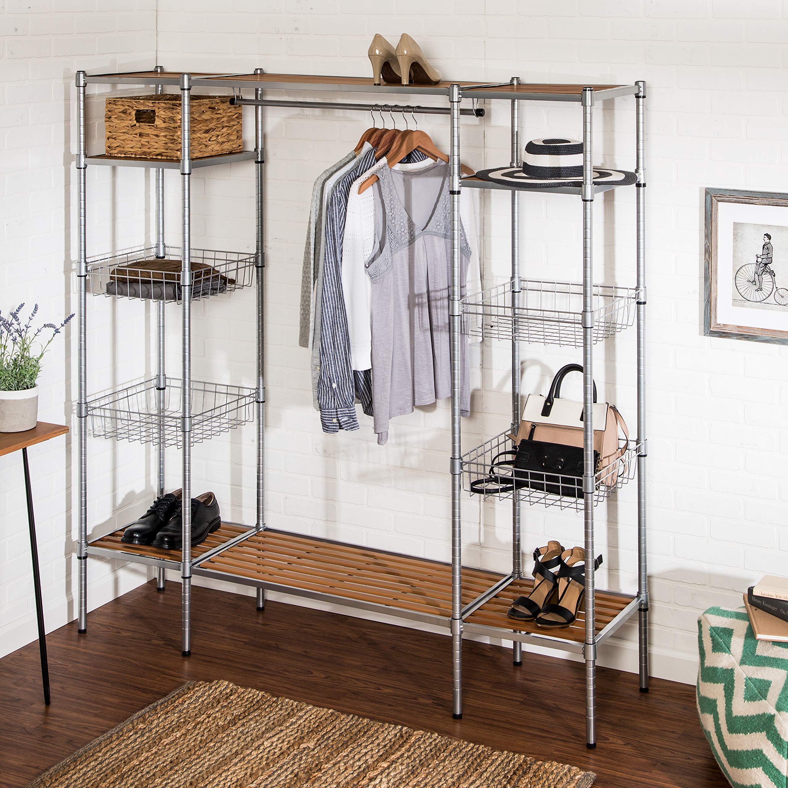 Honey-Can-Do Freestanding Open Wardrobe Closet Organizer, Silver (WRD-02350) - Perfect for Bedroom, Closet & Dorm Room Storage