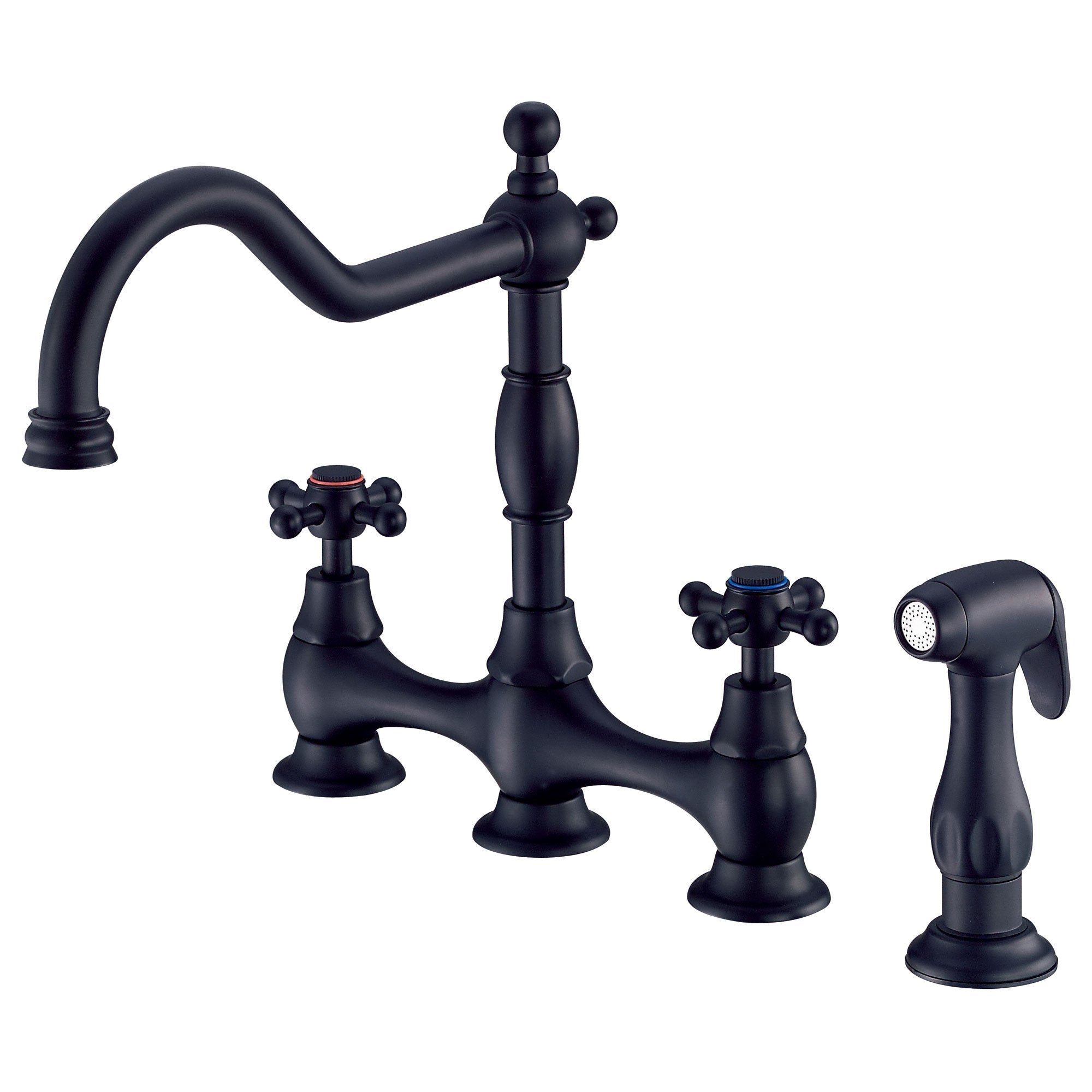 Danze Opulence Satin Black Cross Handle Bridge Kitchen Faucet with Pull-Down Sprayer - Perfect for Modern Farmhouse & Industrial Style Kitchens