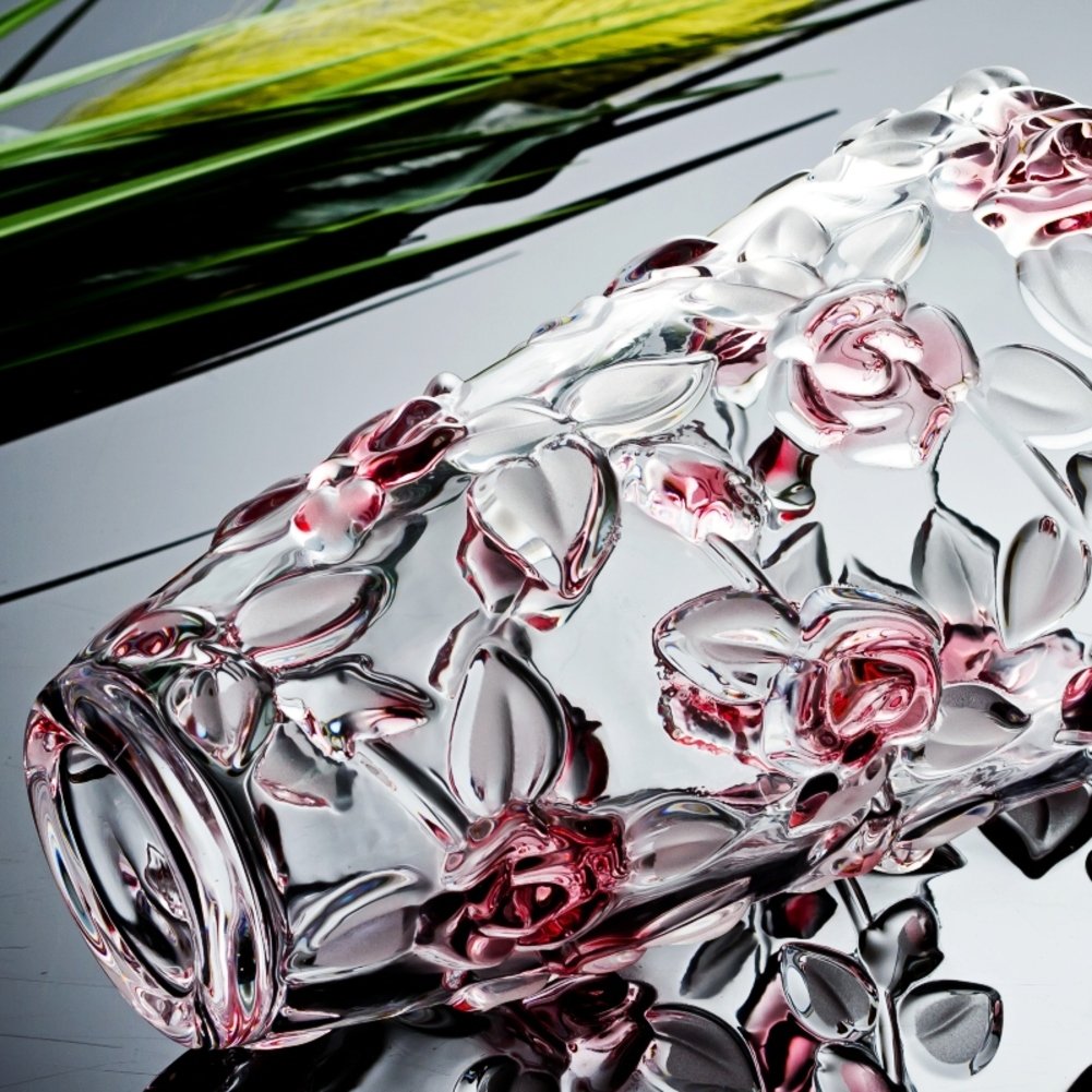 Crystal Glass Printed Flower Vase - Modern European Style for Water Planting, Home Decor, Living Room, Dining Table - Pink (H22.5cm x D14cm) - Perfect for Centerpieces, Wedding Decor & Gift Ideas