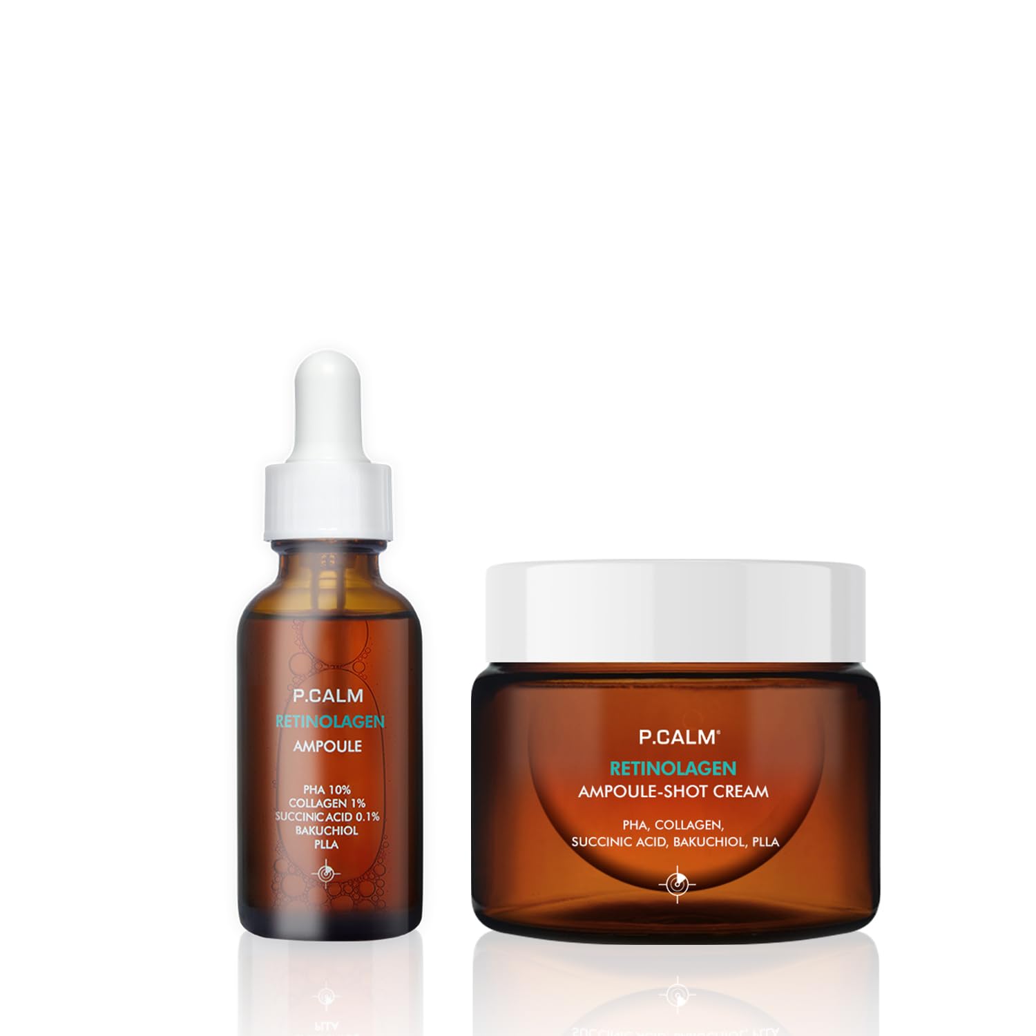 P.CALM Retinolagen Ampoule & Cream Set - Pore Tightening Glass Skin Serum & Moisturizer with Micro Dosing Retinal, Vegan Hydrolyzed Collagen, Bakuchiol, PHA | Vegan Korean Skincare for Anti-Aging & Hydration | Perfect for Nighttime Routine & Sensitive Skin Care