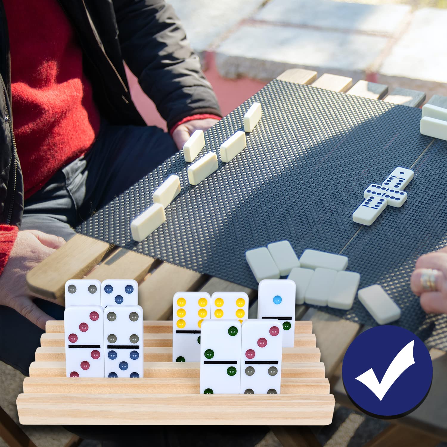 GOTHINK 8-Piece Wooden Domino Rack Set - Mexican Train Dominoes Game Trays & Tile Holders for Adults & Kids (Dominoes Not Included) - Perfect for Family Game Nights & Party Entertainment