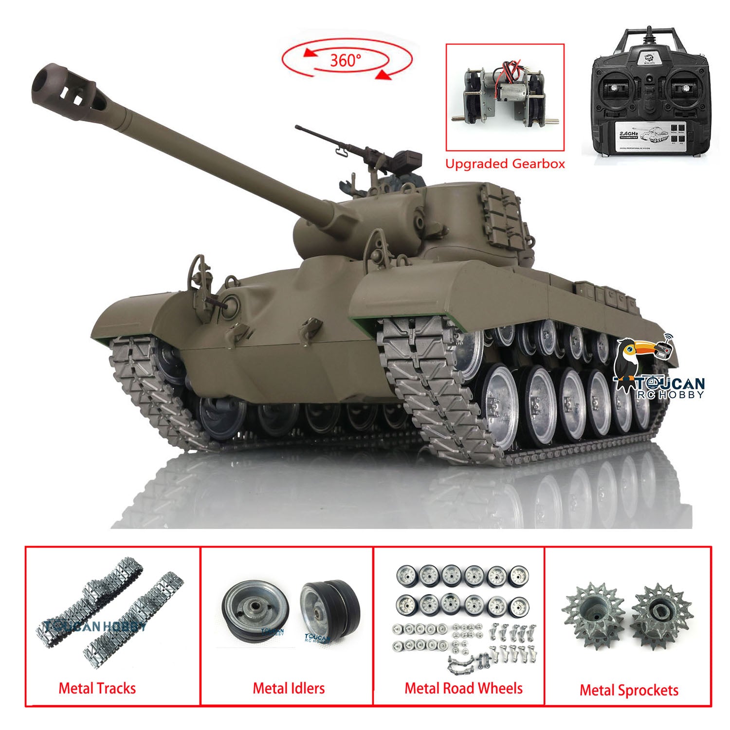 Henglong 1/16 Scale 7.0 Customized M26 Pershing RTR RC Tank with 360° Rotating Turret, Metal Tracks & Smoke Effect - Ready-to-Run Remote Control Military Vehicle for Collectors & Battle Simulation