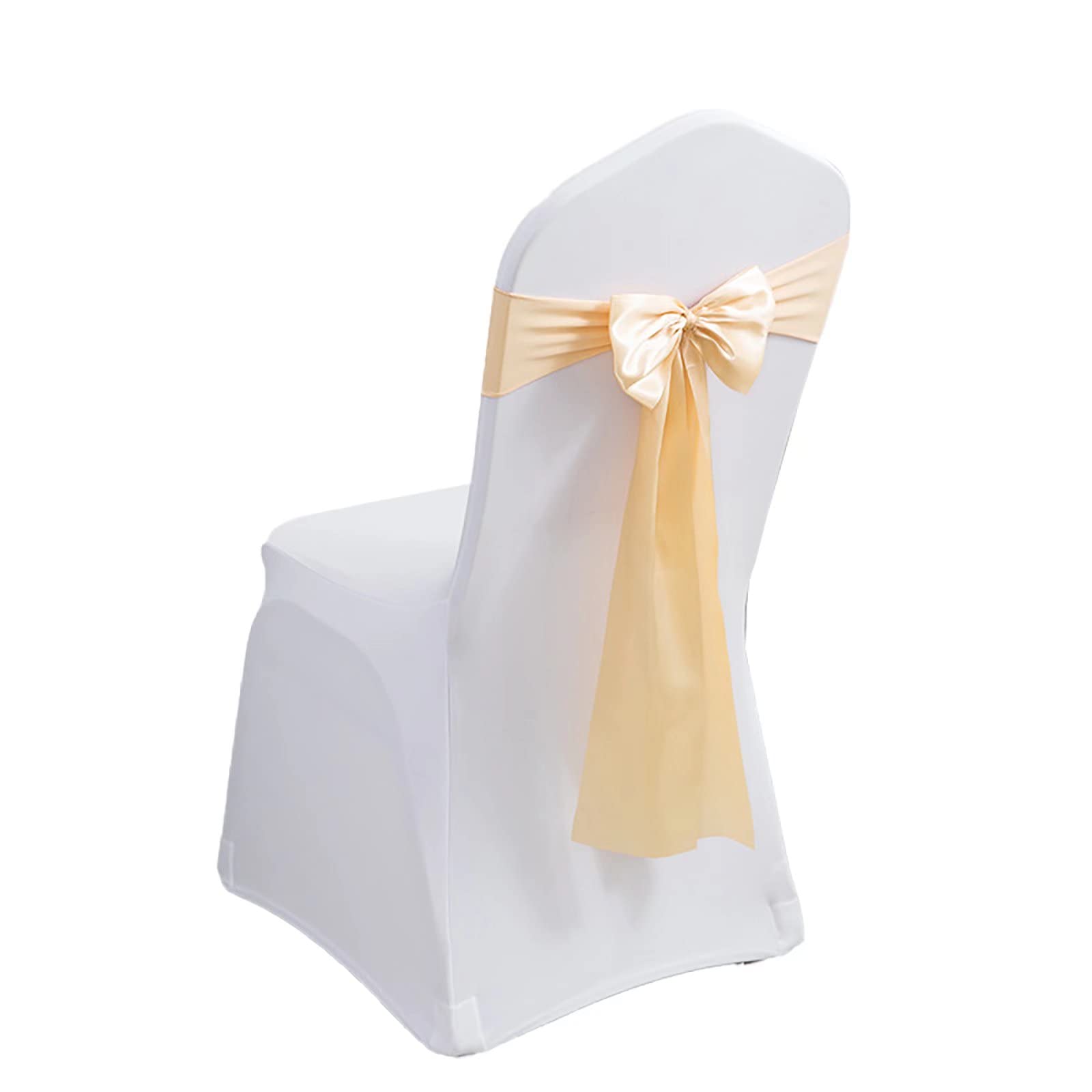 100 Pack Spandex Chair Bands - Stretch Satin Chair Sashes & Ribbons for Wedding Decorations, Banquet Events, Party Decor - Light Champagne (100 PCS) - Perfect for Chair Covers, Table Settings, and Home Kitchen Decor