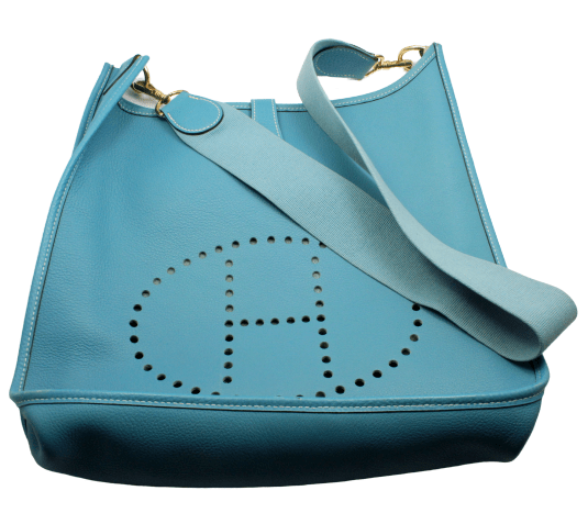 Authentic Hermes Evelyne GM Handbag in Blue Jean Clemence Leather - Luxury Tote for Women, Perfect for Work, Travel & Everyday Elegance