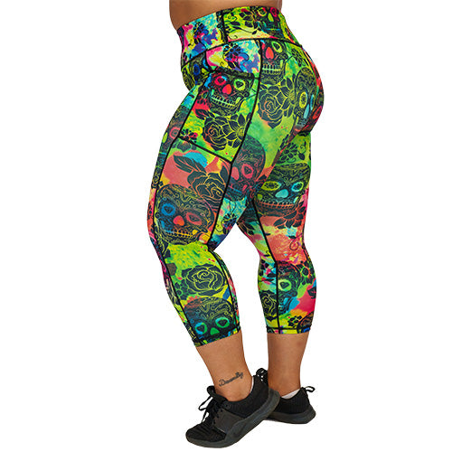 Trendy Tie Dye Skull Print Leggings for Women - Gothic Fashion, Yoga Pants, Halloween Costume & Festival Outfits