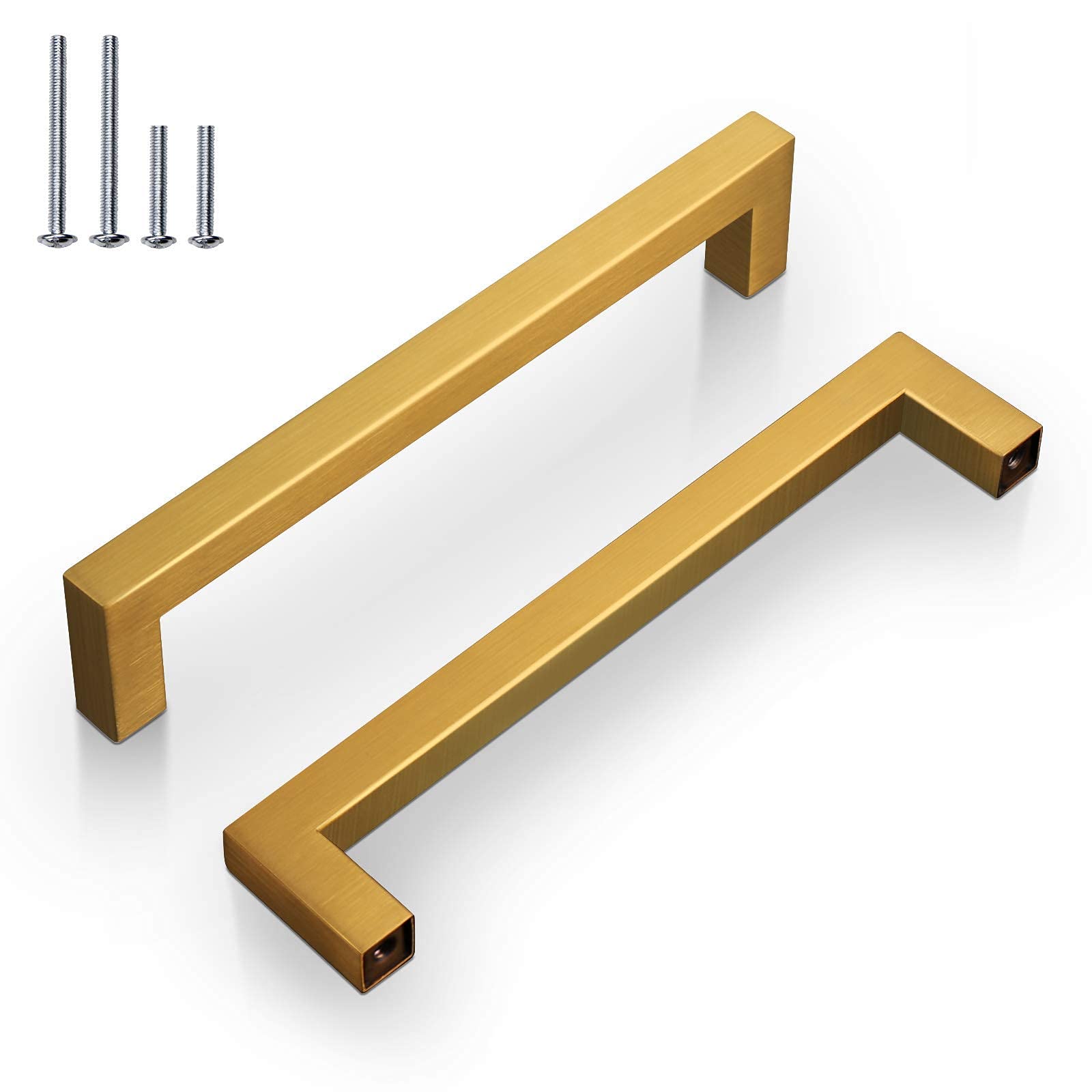 1 Pack (6 1/4 inch / 160mm) Gold Square Corner Bar Cabinet Handles - Stainless Steel Door & Drawer Pulls for Kitchen Cupboards - Modern Hardware for Cabinets, Dressers & Furniture (Set of 1)