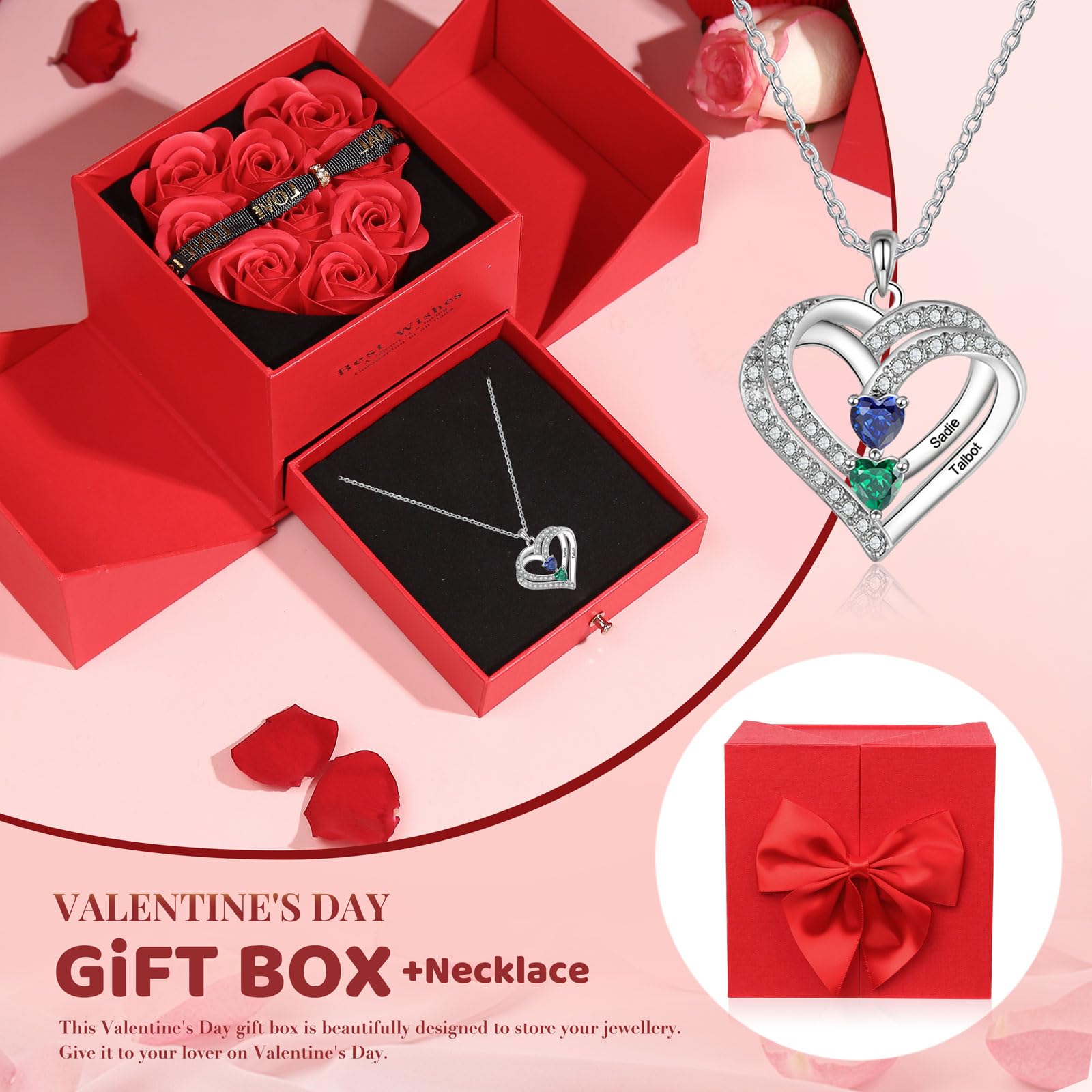 Valentine's Day Gifts for Her - Rose Gold Heart Birthstone Necklace for Women, Personalized I Love You Jewelry for Wife, Mom, Girlfriend | Romantic Birthday Gift, Anniversary Present for Her | Perfect for Date Nights, Weddings & Special Occasions