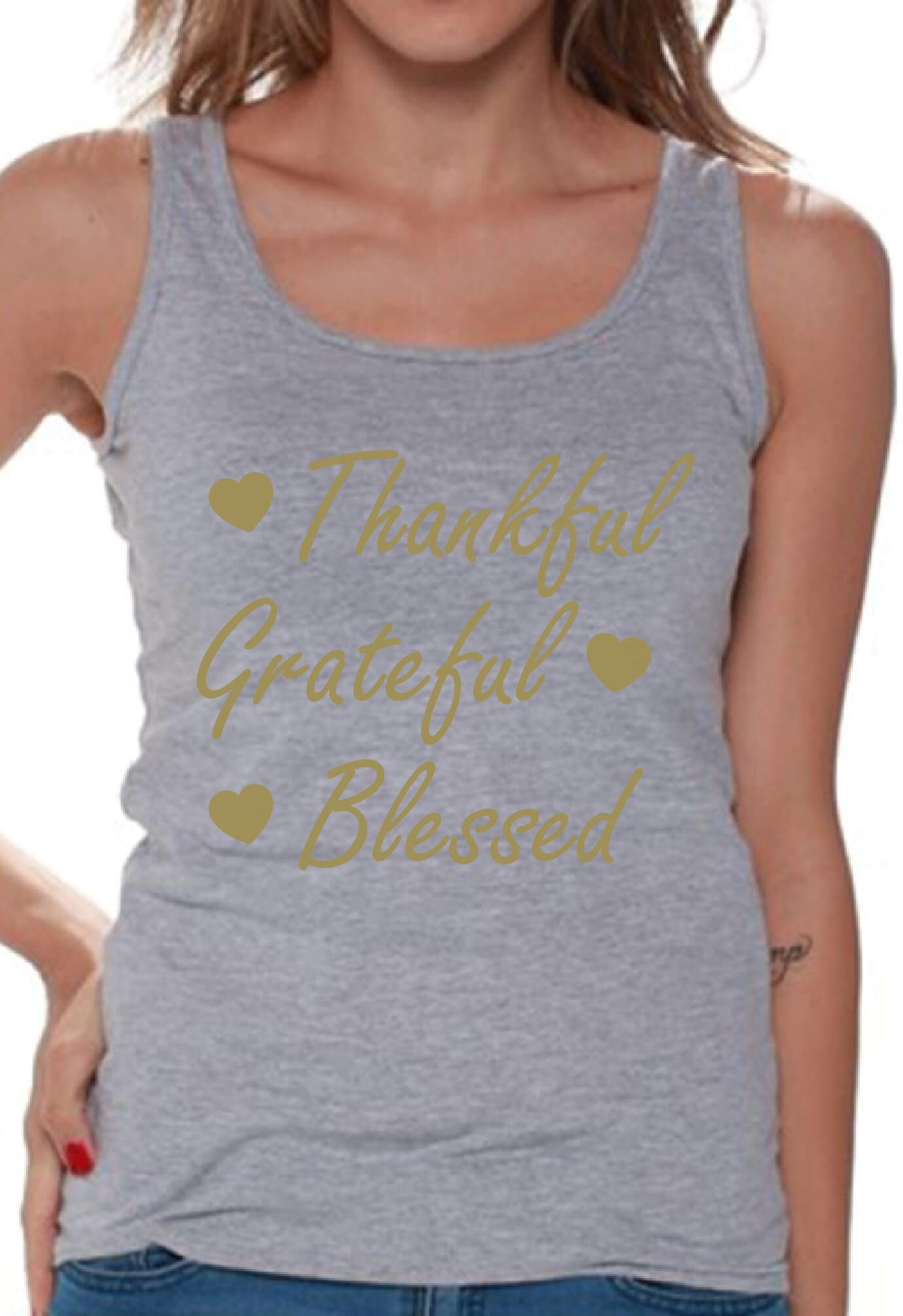 Awkward Styles Thankful Grateful Blessed Tank Top - Women's Thanksgiving Graphic Tee for Holiday Family Gatherings & Fall Outfits