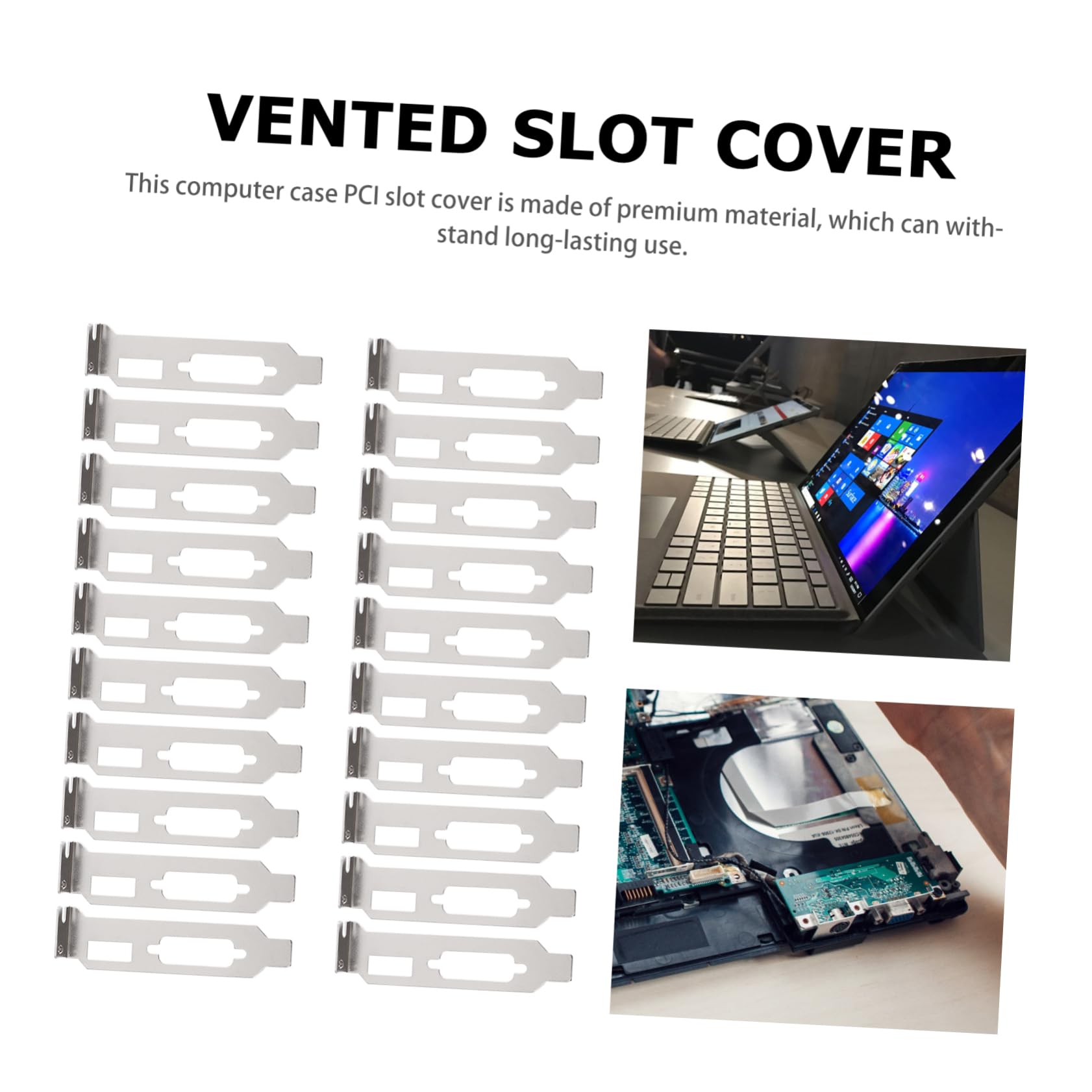 20 Pack Steel PCI Slot Covers with Ventilation - DP & VGA Compatible Computer Case Bracket Replacement for Gaming PC, Workstation & Server Setup (Dust Protection & Improved Airflow)
