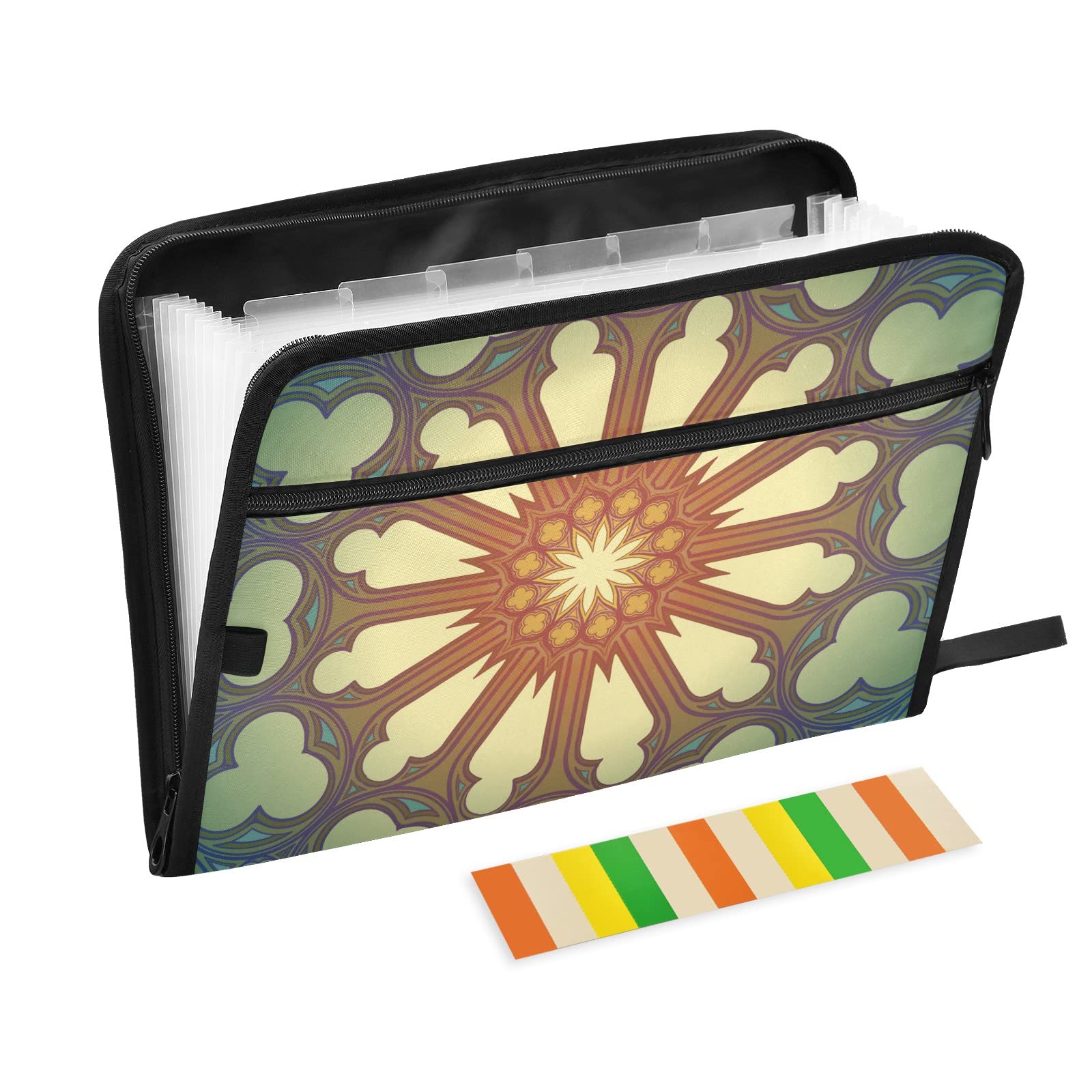 Gothic Pattern Expanding File Folder with Sticky Labels - 13 Pocket Accordion Organizer for Letter & A4 Paper - Zipper Closure Document Holder for Office, School, and Home Organization (20811258)