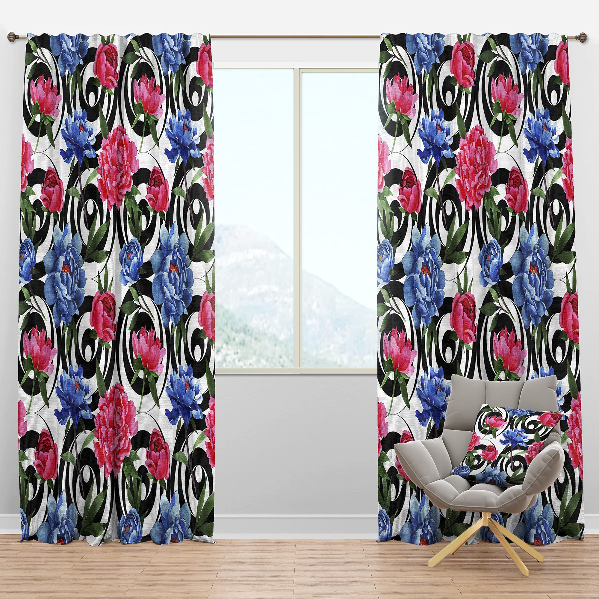 Floral Retro Blackout Curtains - Thermal Insulated Single Panel (52x95 Inches) for Bedroom & Living Room - Vintage Style Window Drapes for Home Decor, Light Blocking & Energy Saving