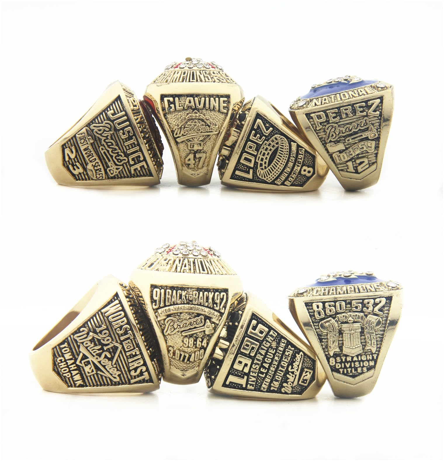 Atlanta Braves Championship Ring Set - 1914 Boston, 1957 Milwaukee, 1995 Atlanta & NL Championship Rings 1991-1999 | Collectible Baseball Memorabilia for Fans, Men, Women & Kids | Perfect Gift for Christmas, Birthdays & Sports Enthusiasts