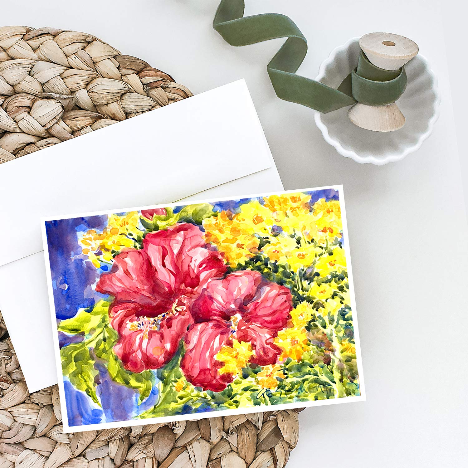 Premium Hibiscus Flower Greeting Cards - Pack of 8 Blank A7 (5x7) Note Cards with Envelopes | Whimsical Floral Stationery for Thank You Notes, Birthday Wishes & Special Occasions