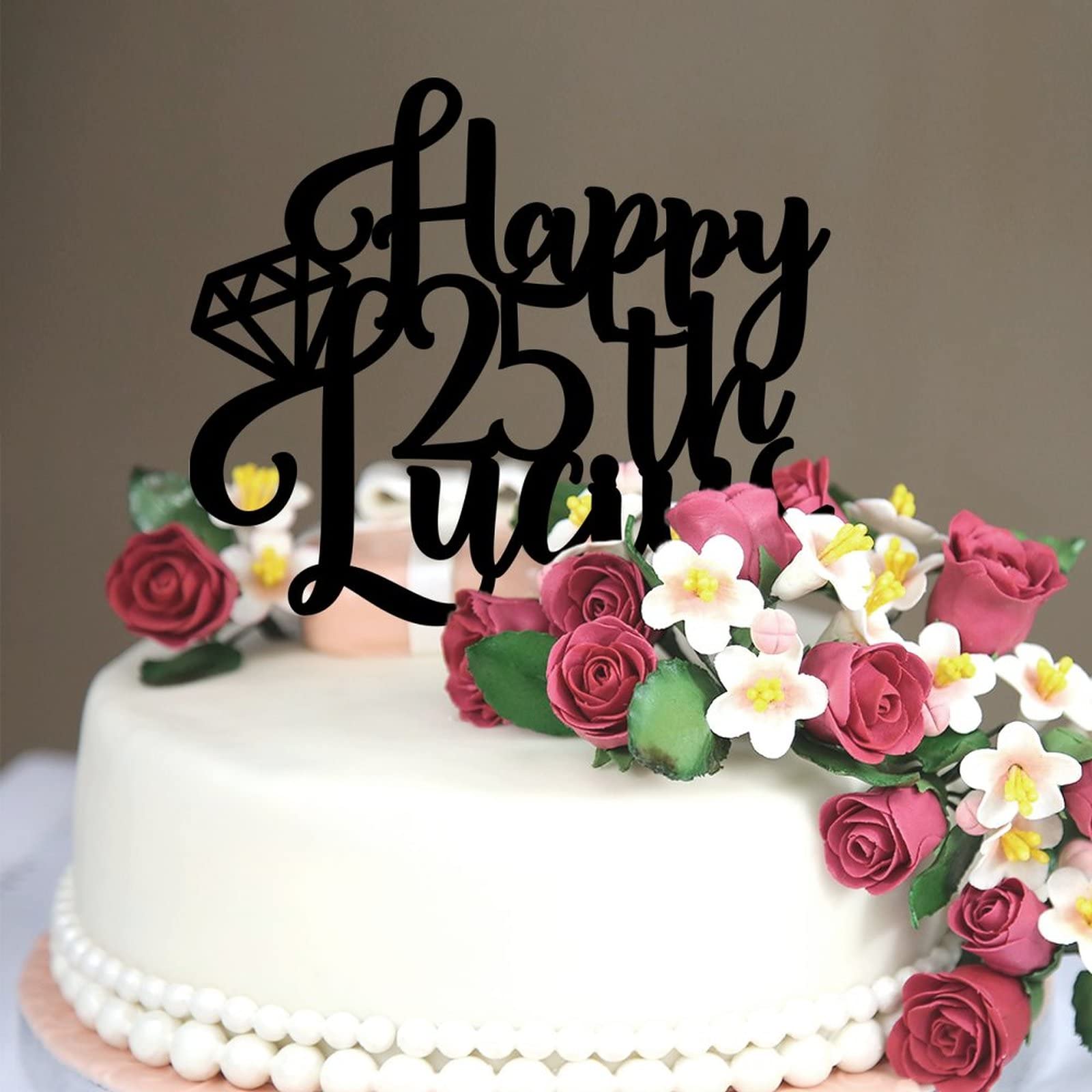 25th Birthday Cake Topper - Acrylic Black Custom Name & Number Cake Decorations for 25 Years Old - Perfect for Anniversary Celebrations, Family & Friends Parties (25th Happy Birthday Gift)