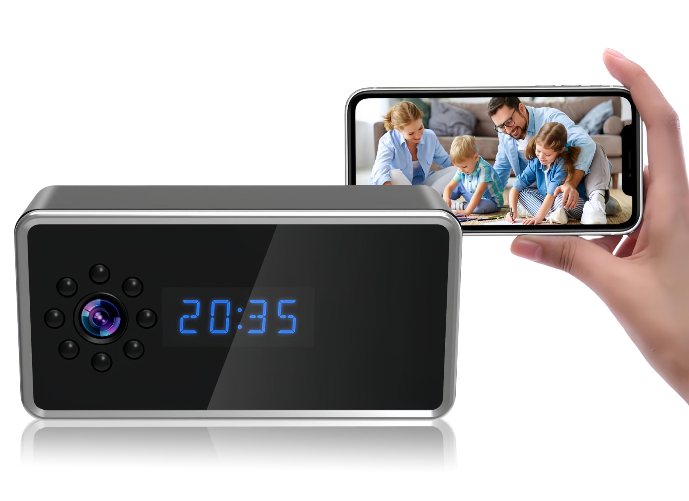 Bewinner 1080P WiFi Hidden Camera Alarm Clock - Home Security Camera with Audio & Motion Detection, Remote Monitoring Nanny Cam for Indoor Surveillance, Baby Monitoring & Office Security