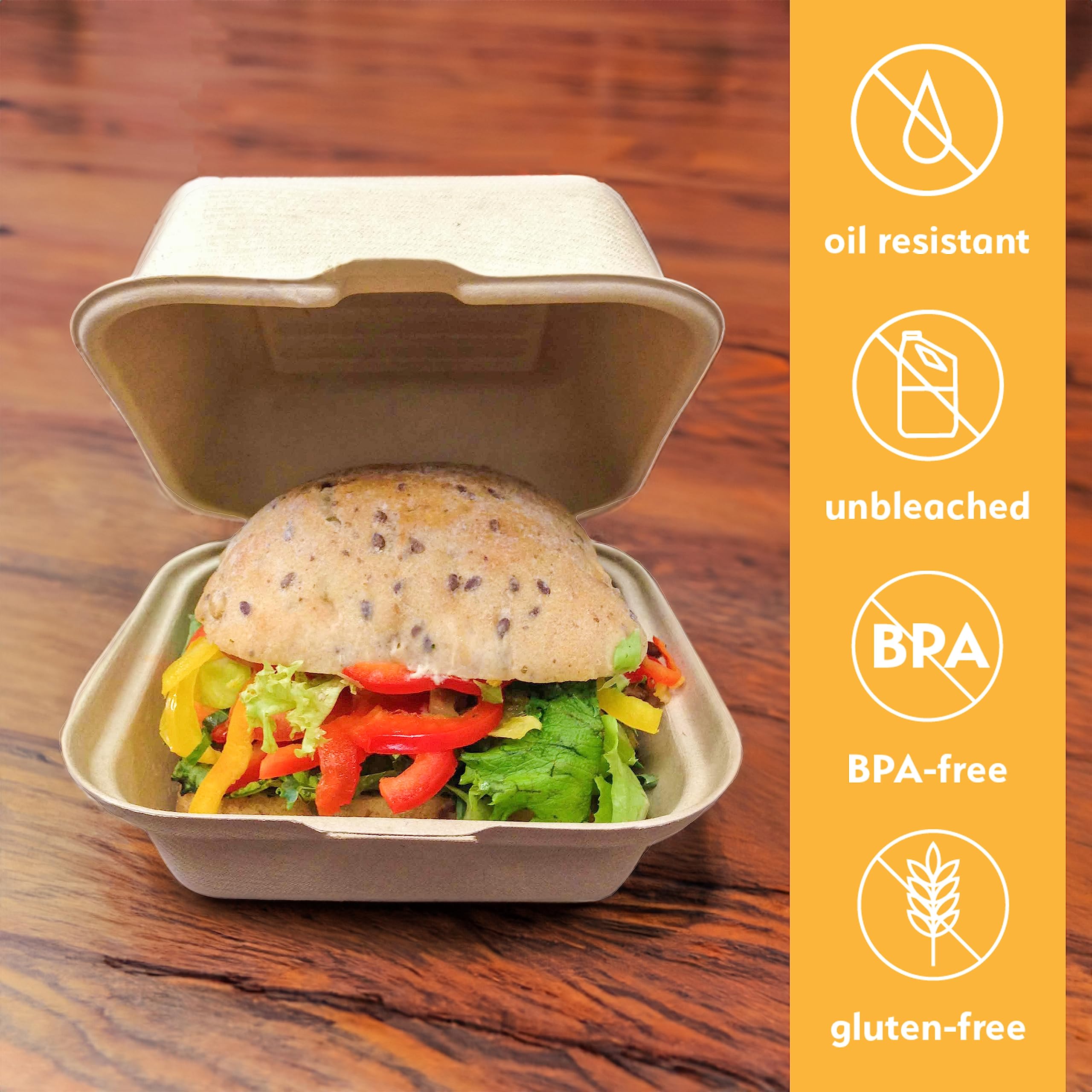 Eco-Friendly 6x6 Inch Compostable Food Containers with Lids - 500 Pack Biodegradable Takeout Boxes for Restaurants, Catering & Meal Prep | Heavy-Duty Unbleached Disposable Containers by Earth's Natural Alternative