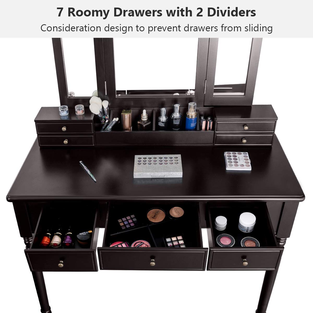 Charmaid Large Makeup Vanity Table with Tri-Fold Mirror - 41.5