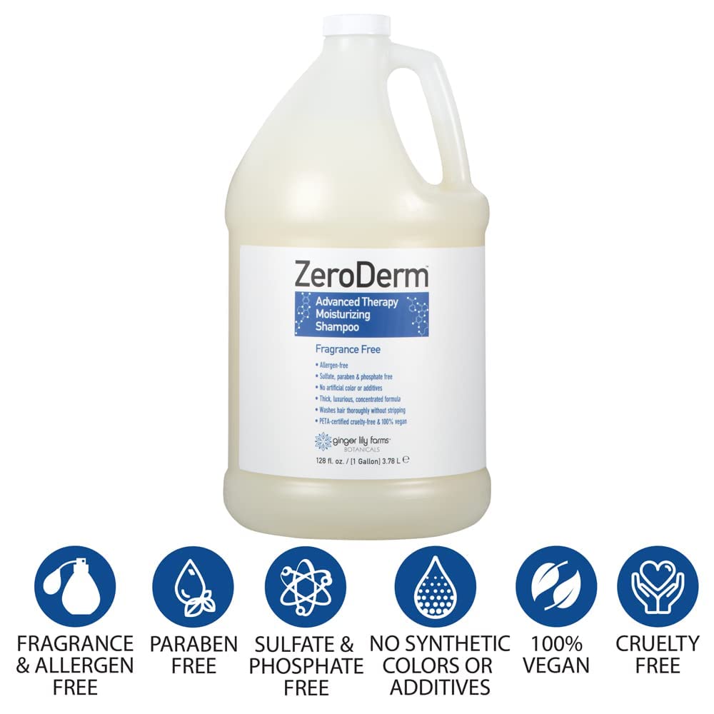 Ginger Lily Farms ZeroDerm Advanced Therapy Moisturizing Shampoo - Vegan, Cruelty-Free & Fragrance Free for All Hair Types - 1 Gallon Refill (4 Pack) - Ideal for Salons, Spas & Home Hair Care Routines