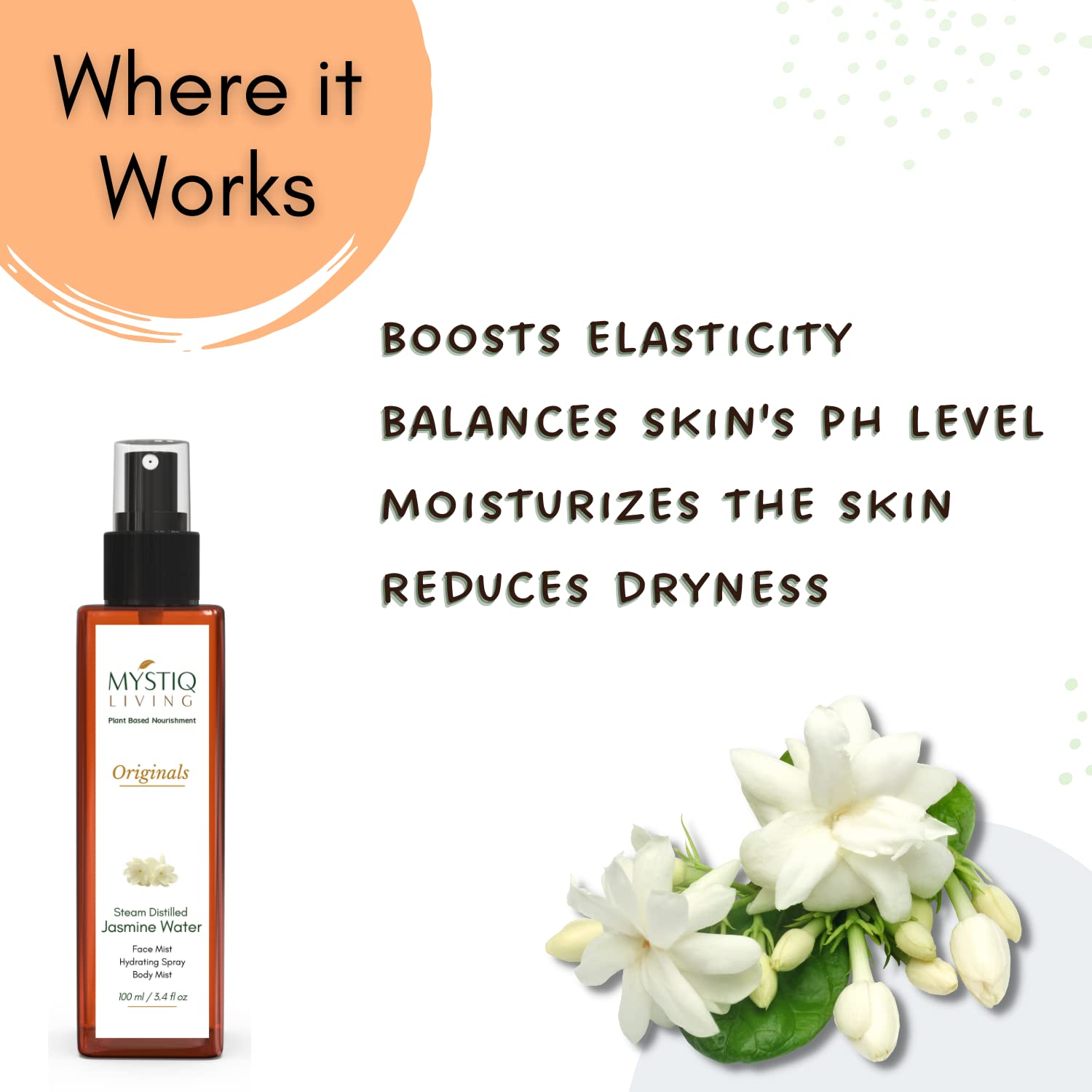 Pure Jasmine Floral Water Spray 100ml | 100% Natural Mogra Jal for Face, Toner & Body Mist | Steam Distilled Hydrating Mist for Skincare & Aromatherapy | Perfect for Spa, Yoga & Relaxation at Home