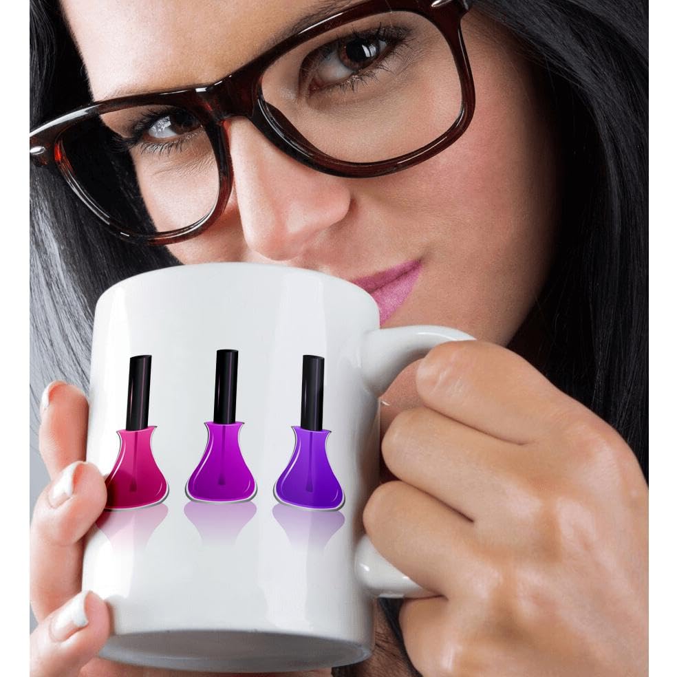 3D Rose Ceramic Mug 15-Ounce - Red, Purple & Blue Nail Polish Bottles Design - Perfect for Coffee, Tea & Office Gifts