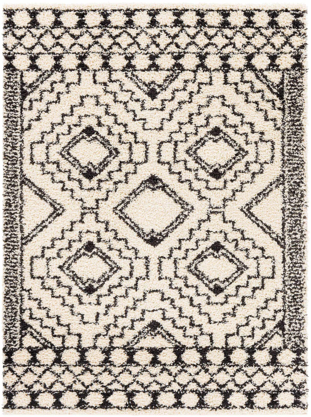 Mark&Day 6x9 Waver Global Shag Cream Area Rug - Soft Plush White Blue Black Carpet for Living Room, Bedroom, Kitchen - 6'7