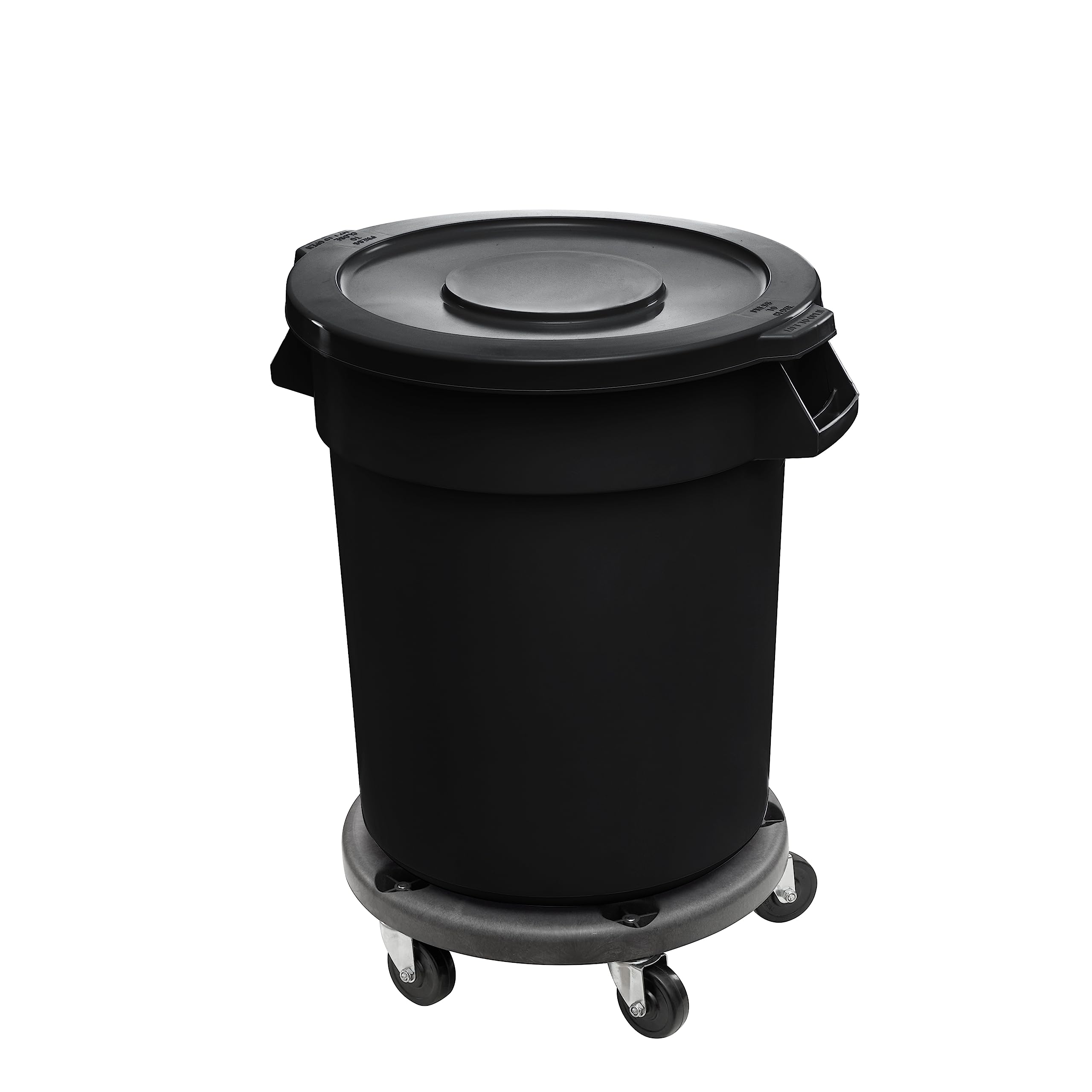 32 Gallon Black Round Commercial Trash Can with Lid & Wheels - Heavy Duty Mobile Waste Bin for Parks, Sidewalks, Yards & Roadside - Outdoor Garbage Cart for Dog Waste, Cleaning & Multi-Purpose Use - Ideal for Janitors, Landscapers & Homeowners