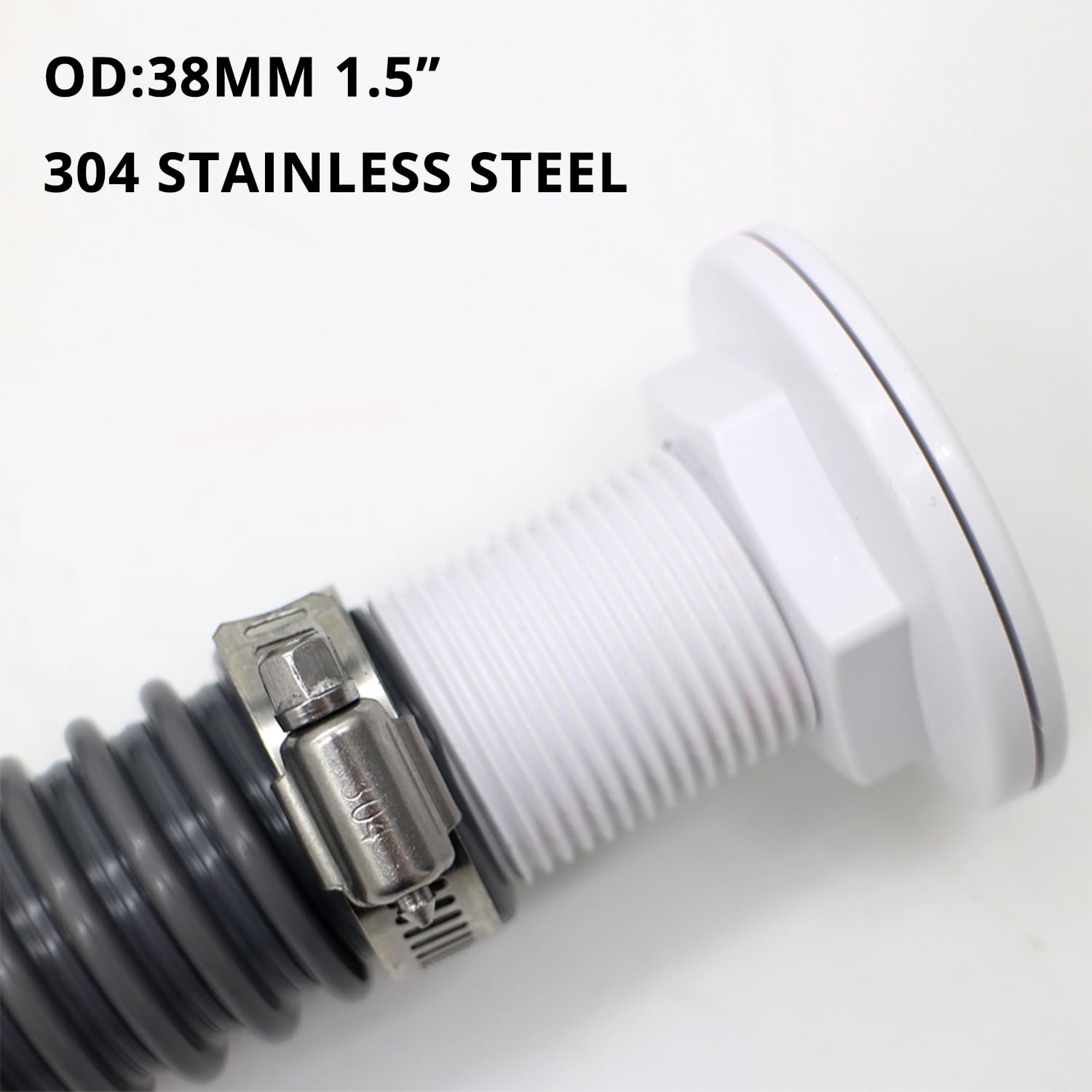 1-1/8-Inch Marine Bilge Pump Hose Kit - 6FT Premium PVC Hose with 2 Stainless Steel Clamps & Thru-Hull Fitting - Boat Drainage System for Yachts, Sailboats, Fishing Vessels (Waterproof & Durable)